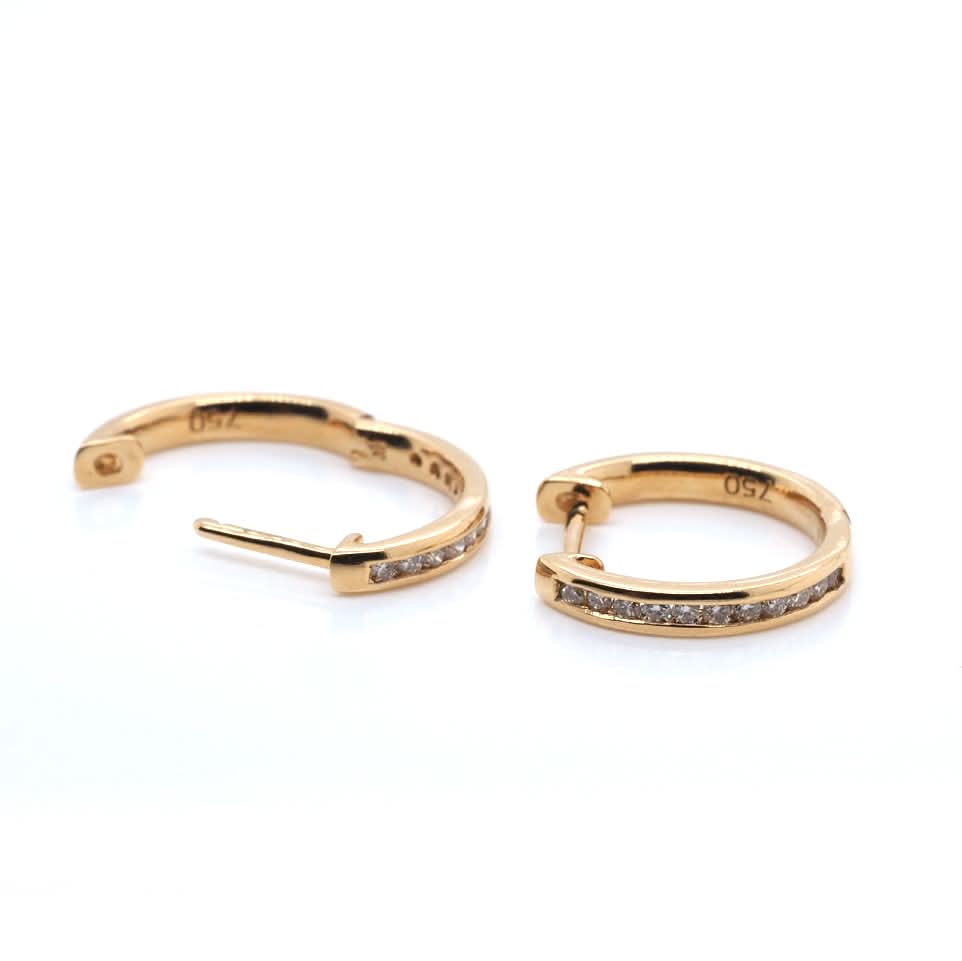 Ogden of Harrogate Jewellery 18ct Gold Diamond Small Hinged Huggie Earrings