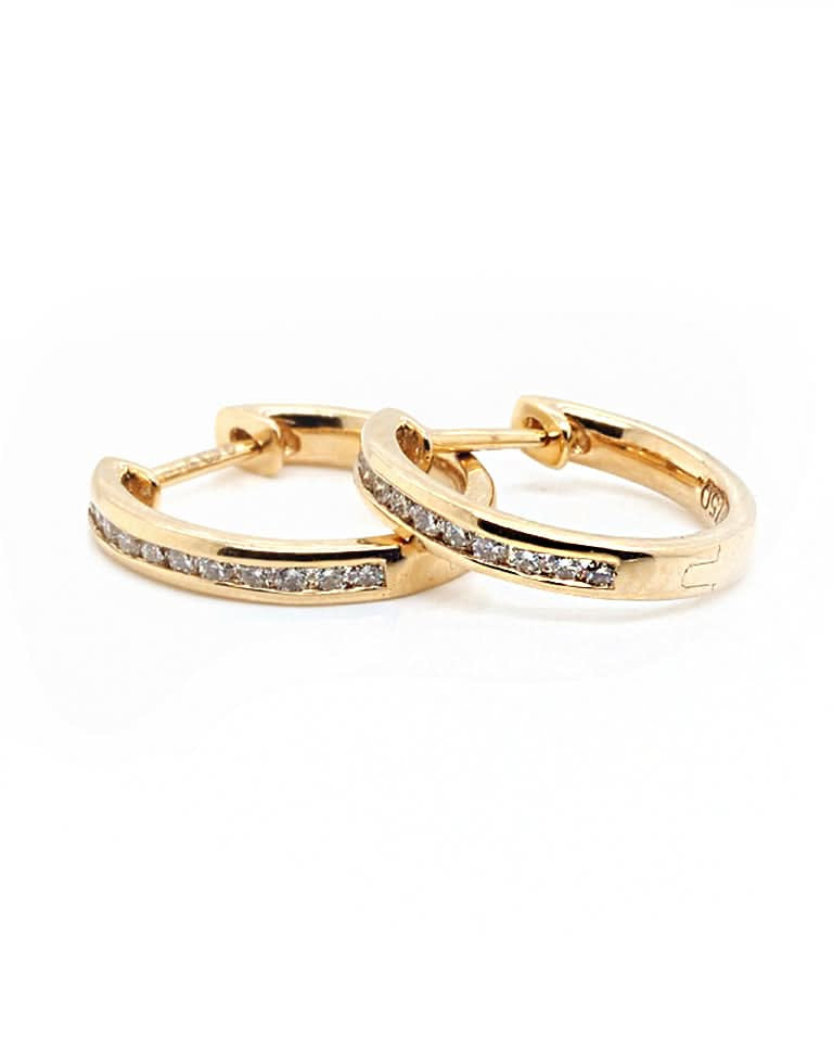 Ogden of Harrogate Jewellery 18ct Gold Diamond Small Hinged Huggie Earrings