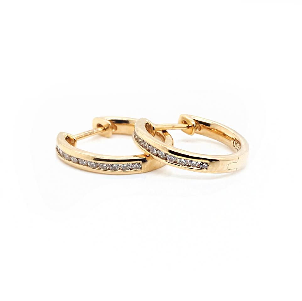 Ogden of Harrogate Jewellery 18ct Gold Diamond Small Hinged Huggie Earrings
