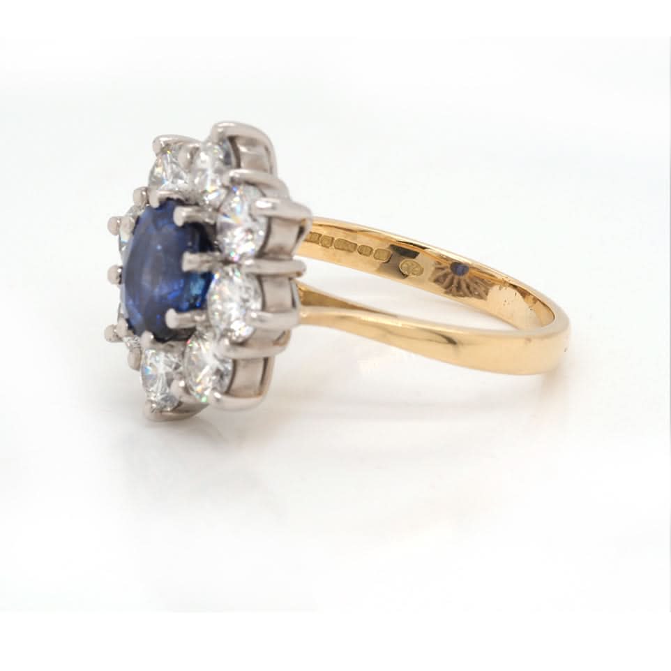 Ogden of Harrogate Jewellery 18ct Gold Sapphire and Diamond Cluster Ring