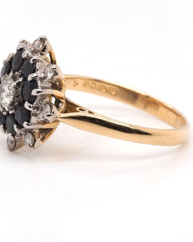 Ogden of Harrogate Jewellery 18ct Gold Sapphire and Diamond Cluster Ring