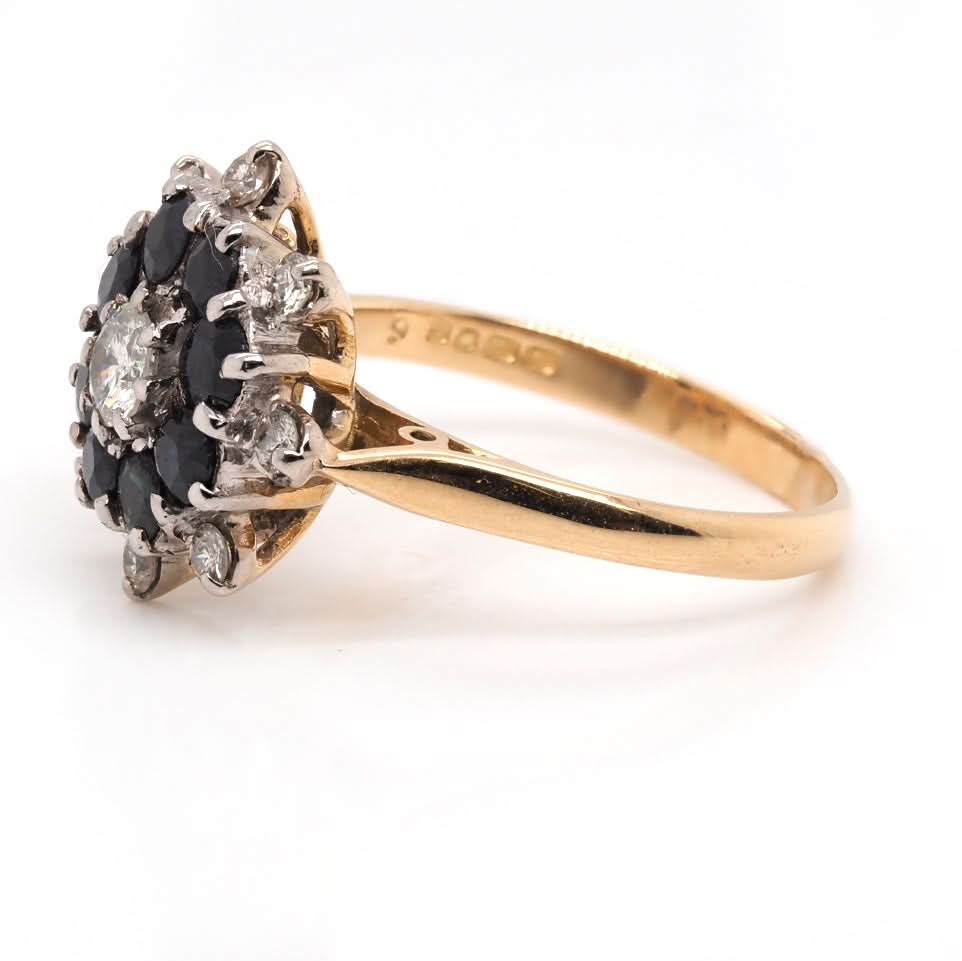 Ogden of Harrogate Jewellery 18ct Gold Sapphire and Diamond Cluster Ring