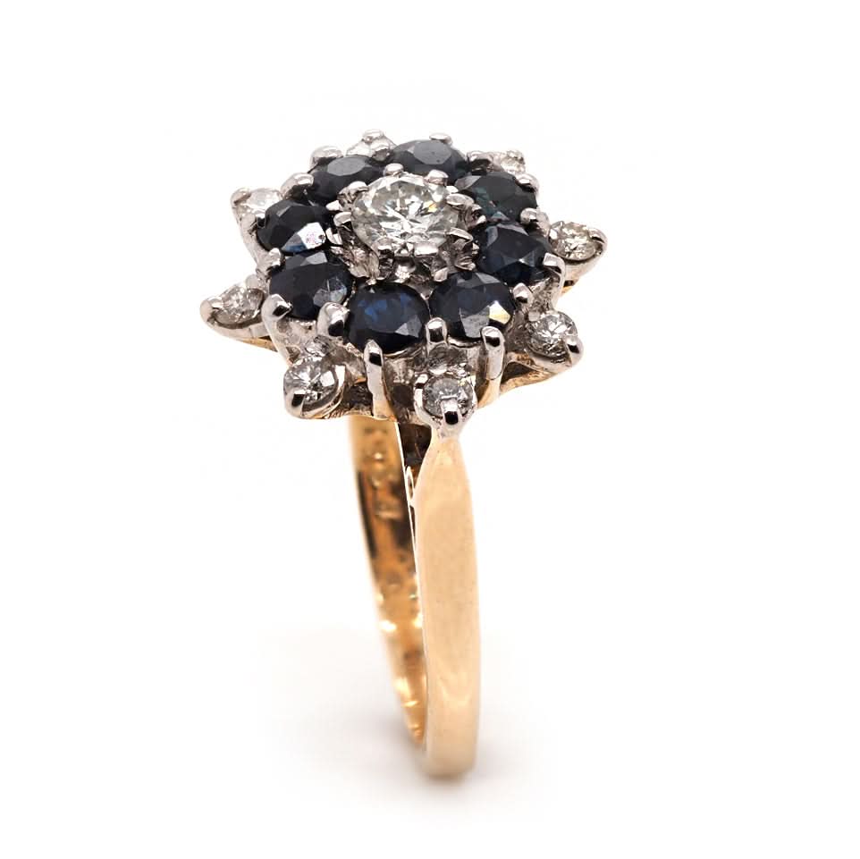 Ogden of Harrogate Jewellery 18ct Gold Sapphire and Diamond Cluster Ring
