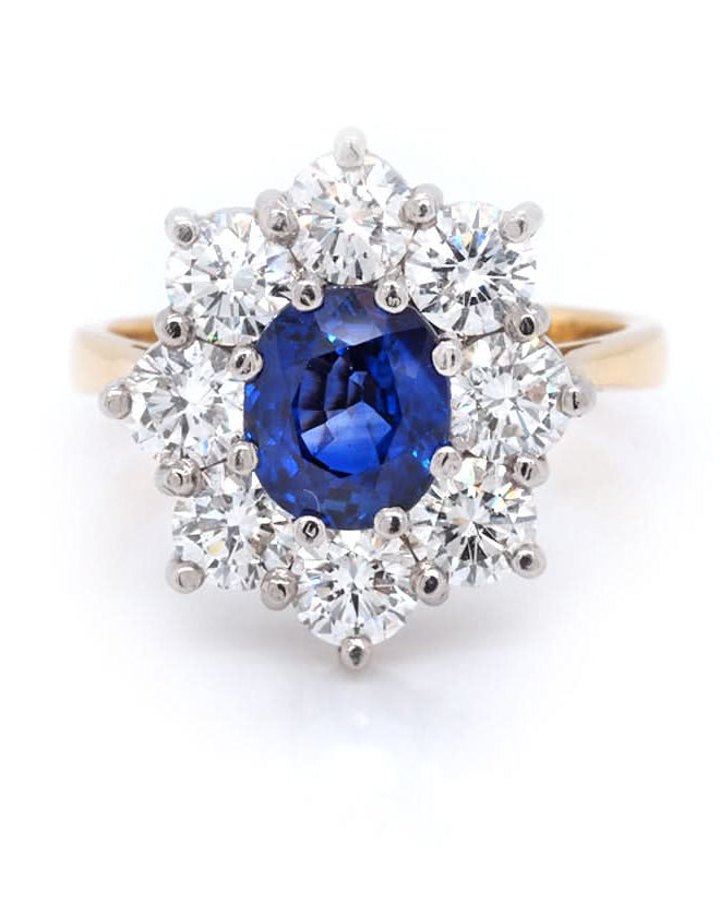 Ogden of Harrogate Jewellery 18ct Gold Sapphire and Diamond Cluster Ring