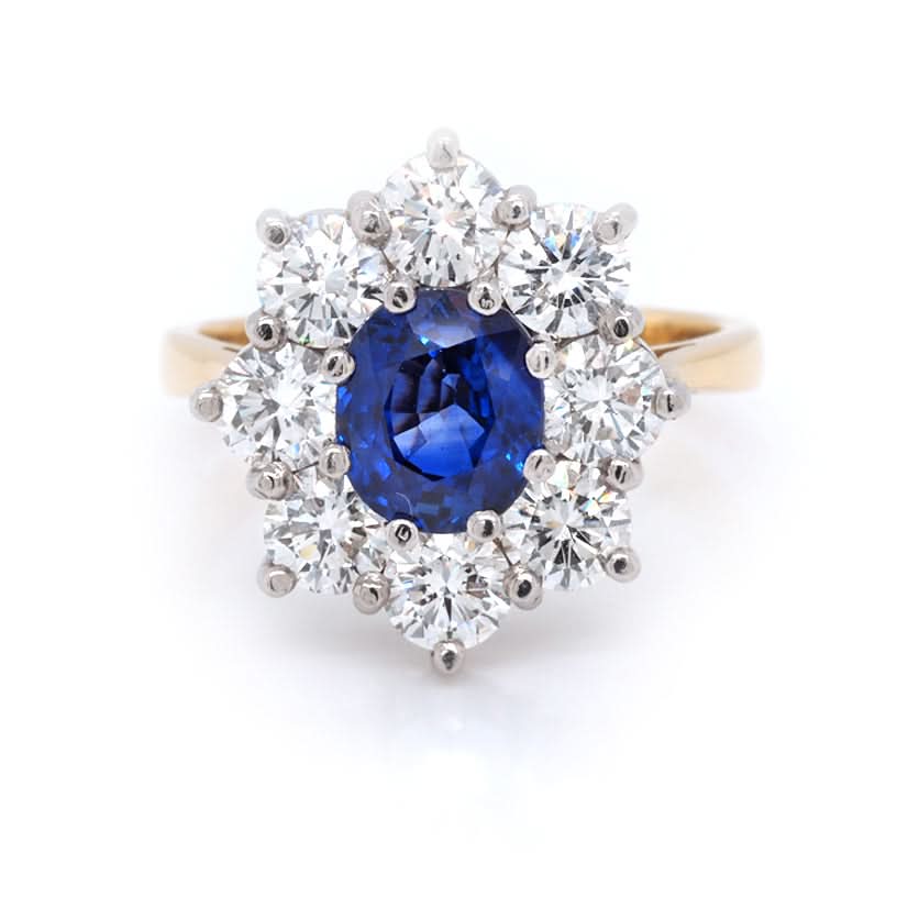 Ogden of Harrogate Jewellery 18ct Gold Sapphire and Diamond Cluster Ring