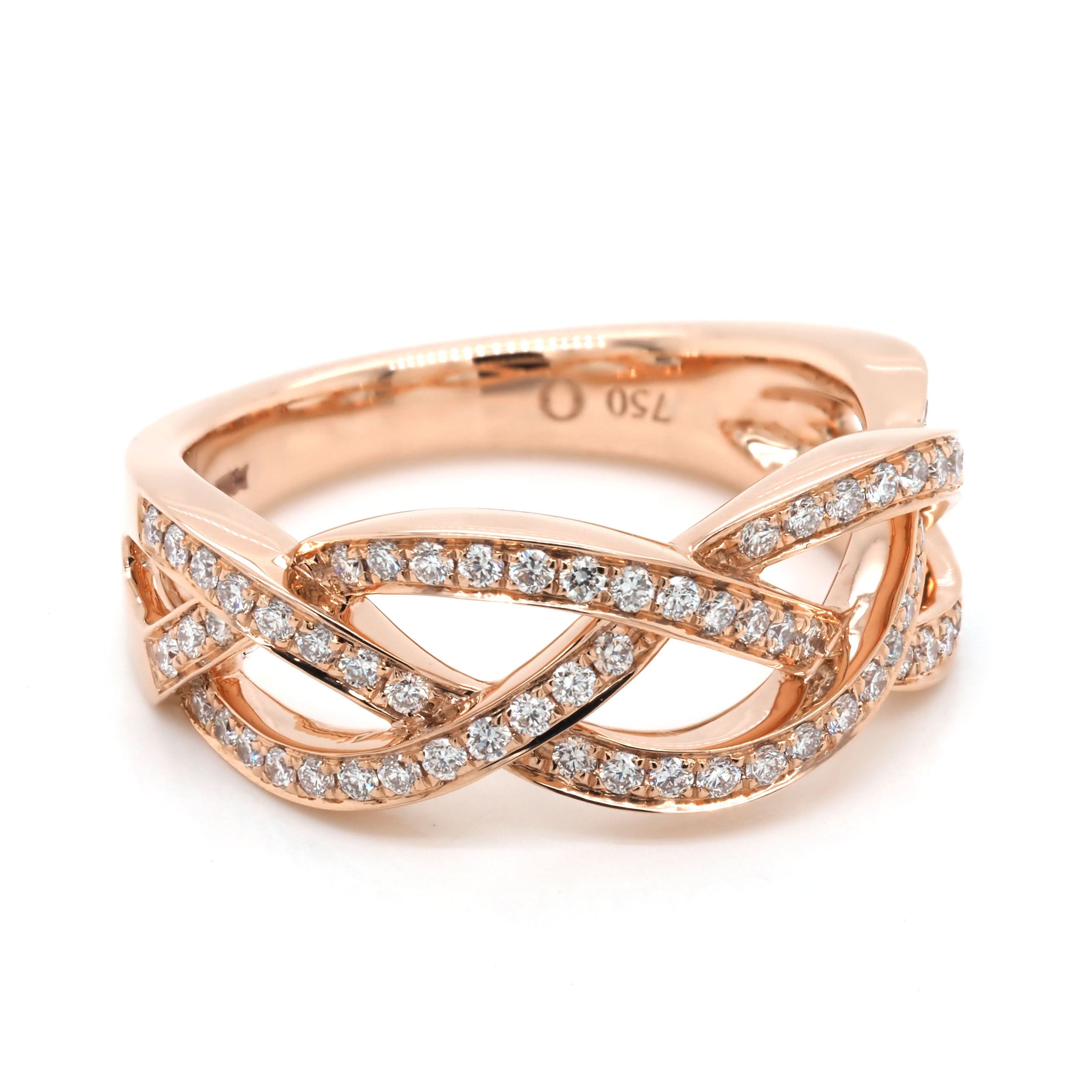 Ogden of Harrogate Jewellery 18ct Rose Gold Diamond-Set Plait Ring