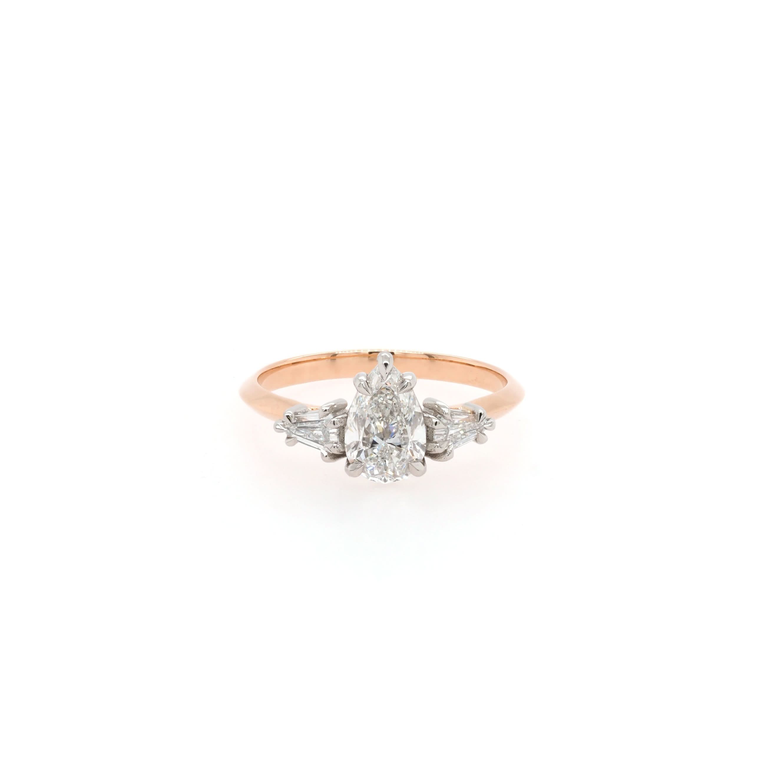 Ogden of Harrogate Jewellery 18ct Rose Gold Pear-Cut Diamond and Tapered Baguette Three-Stone Ring