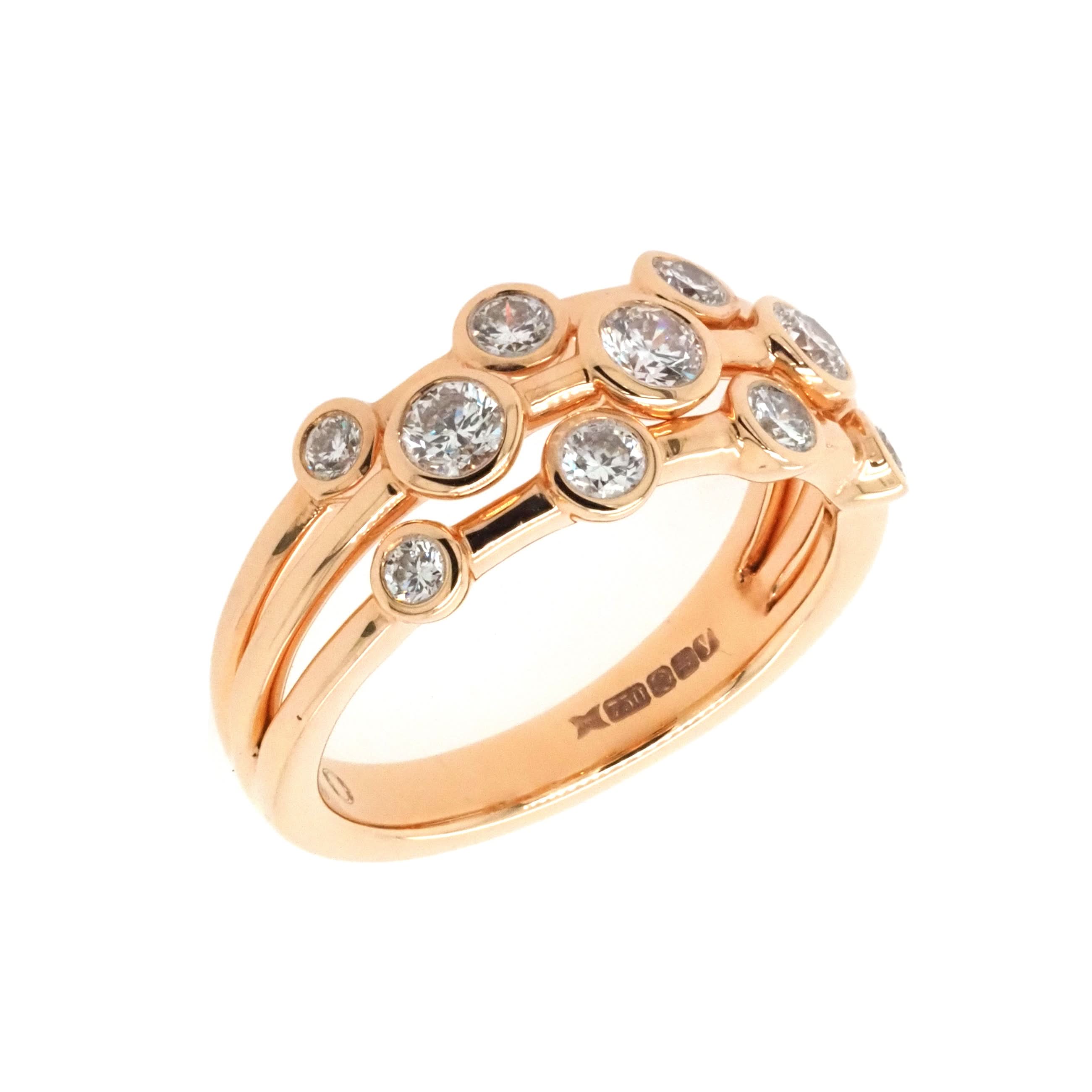 Ogden of Harrogate Jewellery 18ct Rose Gold Three-Band Collet-Set Diamond Ring