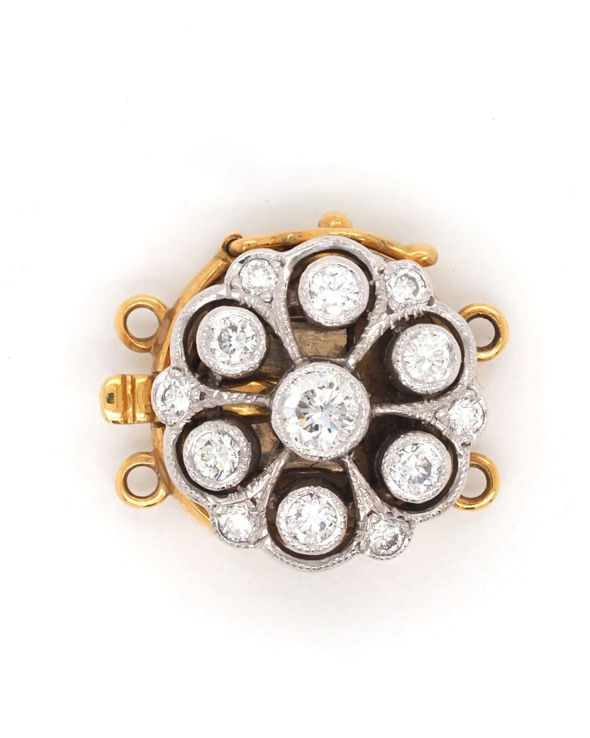 Ogden of Harrogate Jewellery 18ct White and Yellow Gold Diamond Two-Row Pearl Clasp