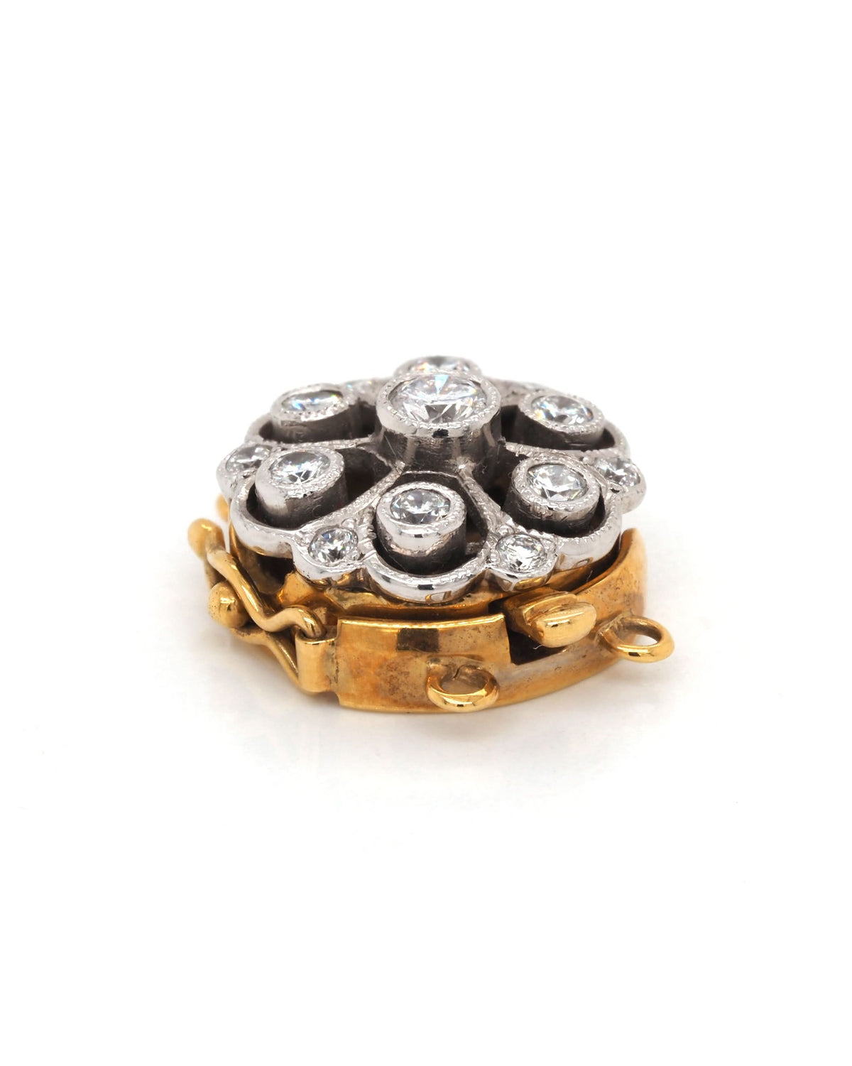 Ogden of Harrogate Jewellery 18ct White and Yellow Gold Diamond Two-Row Pearl Clasp