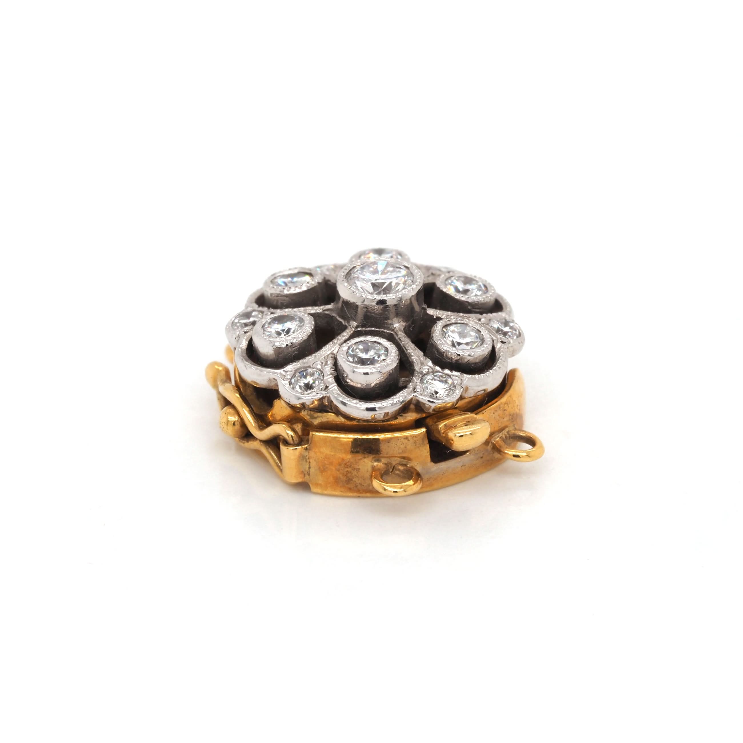 Ogden of Harrogate Jewellery 18ct White and Yellow Gold Diamond Two-Row Pearl Clasp