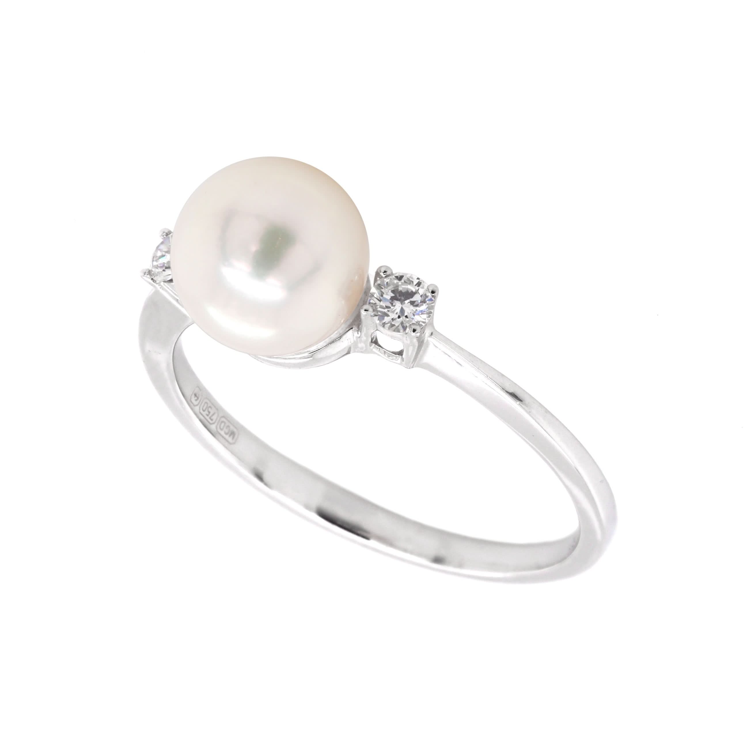 Ogden of Harrogate Jewellery 18ct White Gold Akoya Pearl and Diamond Ring