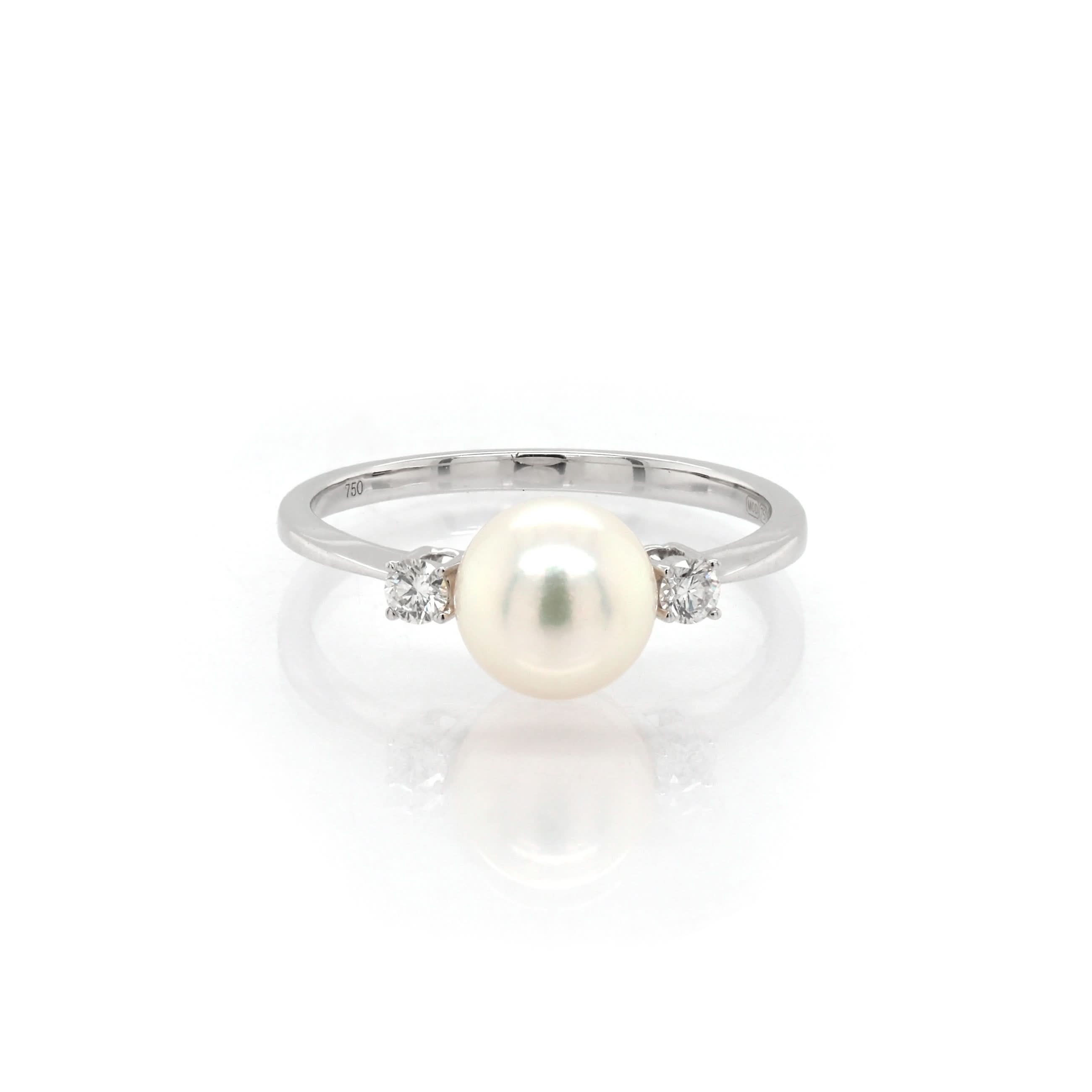 Ogden of Harrogate Jewellery 18ct White Gold Akoya Pearl and Diamond Ring