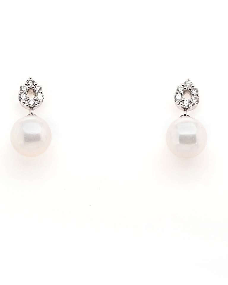 Ogden of Harrogate Jewellery 18ct White Gold Akoya Pearl and Diamond Stud Earrings