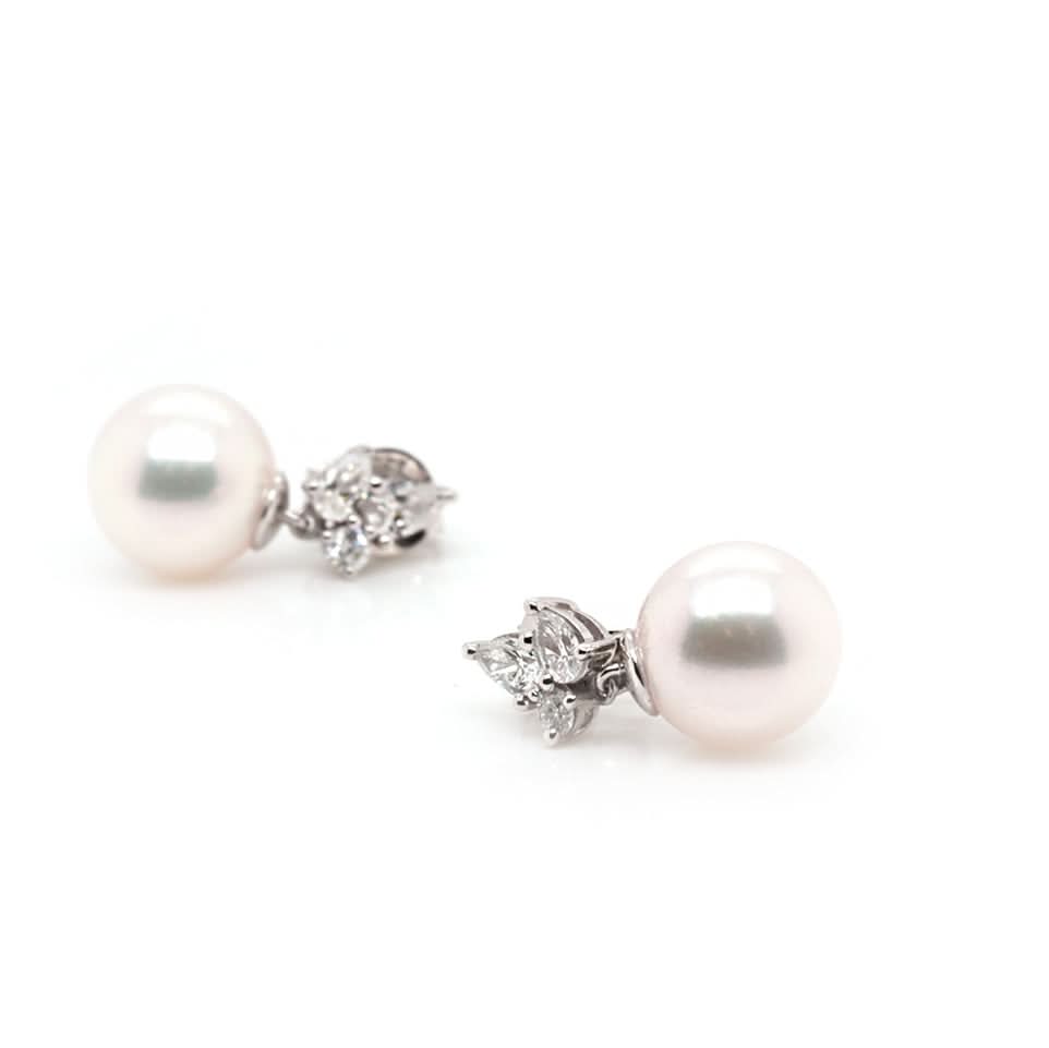 Ogden of Harrogate Jewellery 18ct White Gold Akoya Pearl and Diamond Stud Earrings