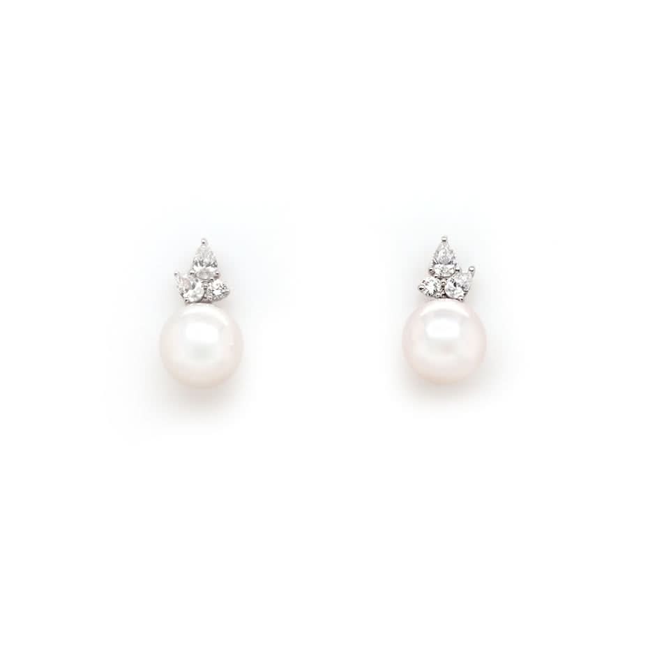 Ogden of Harrogate Jewellery 18ct White Gold Akoya Pearl and Diamond Stud Earrings