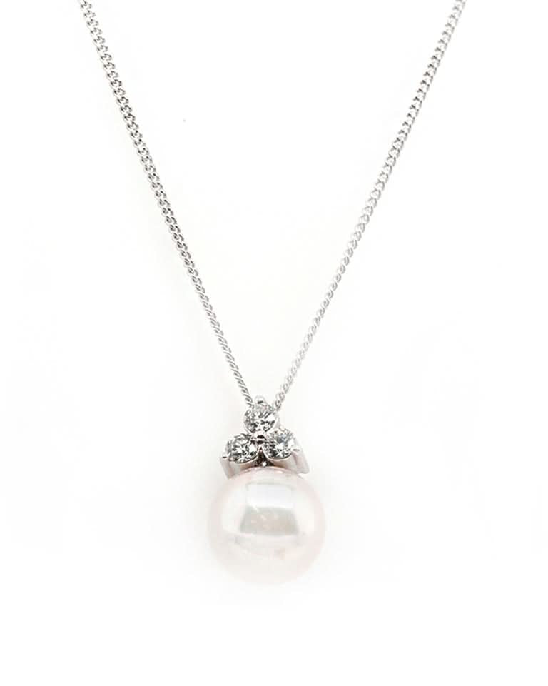 Ogden of Harrogate Jewellery 18ct White Gold Akoya Pearl and Trefoil Diamond Pendant