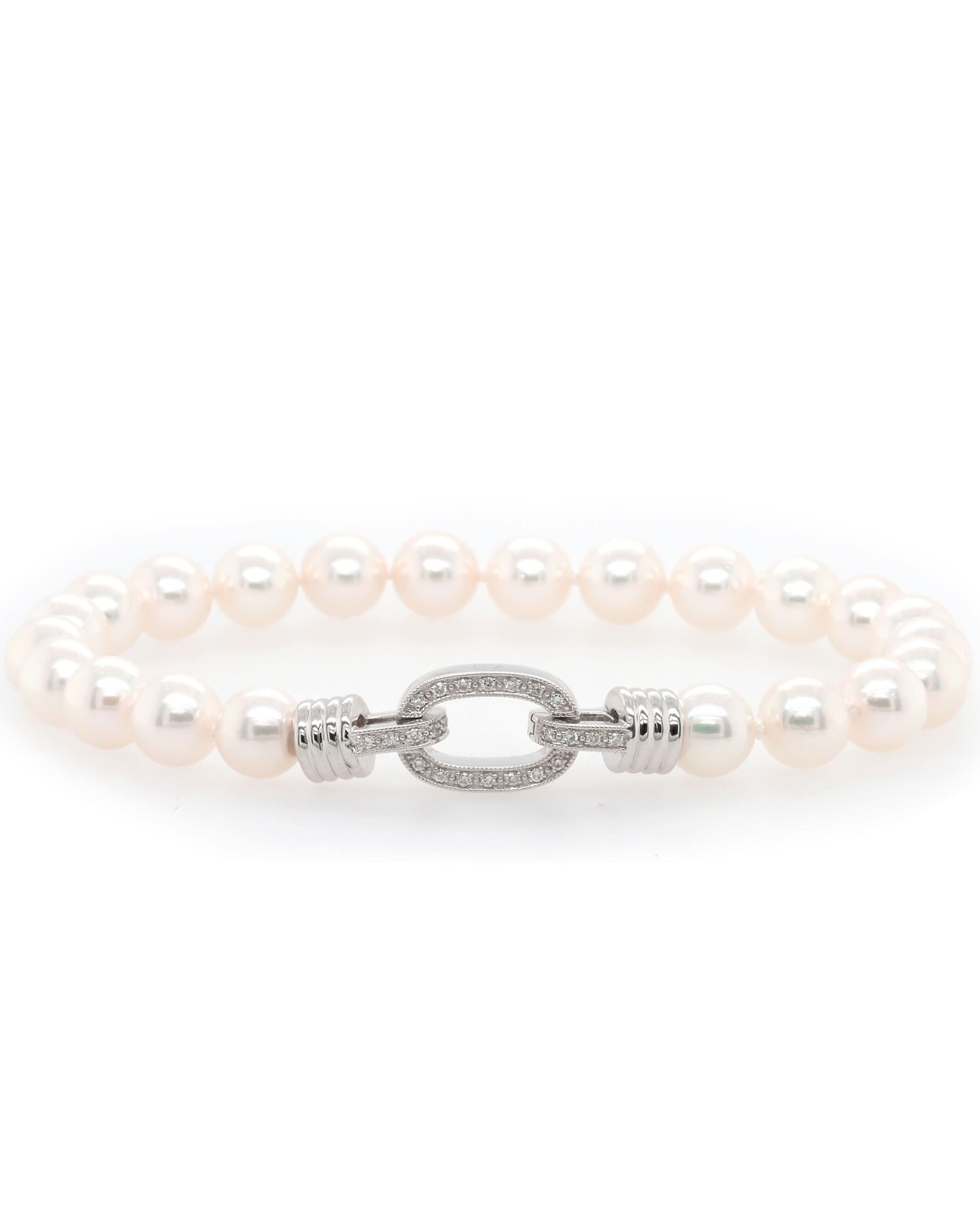 Ogden of Harrogate Jewellery 18ct White Gold Akoya Pearl Bracelet with Diamond-Set Chain-Link Clasp