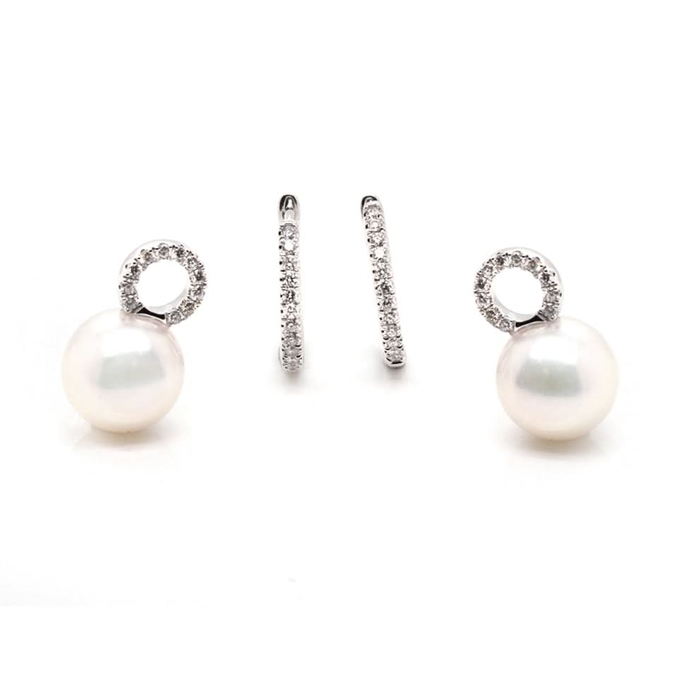 Ogden of Harrogate Jewellery 18ct White Gold Akoya Pearl Earrings with Detachable Diamond-Set Hoops