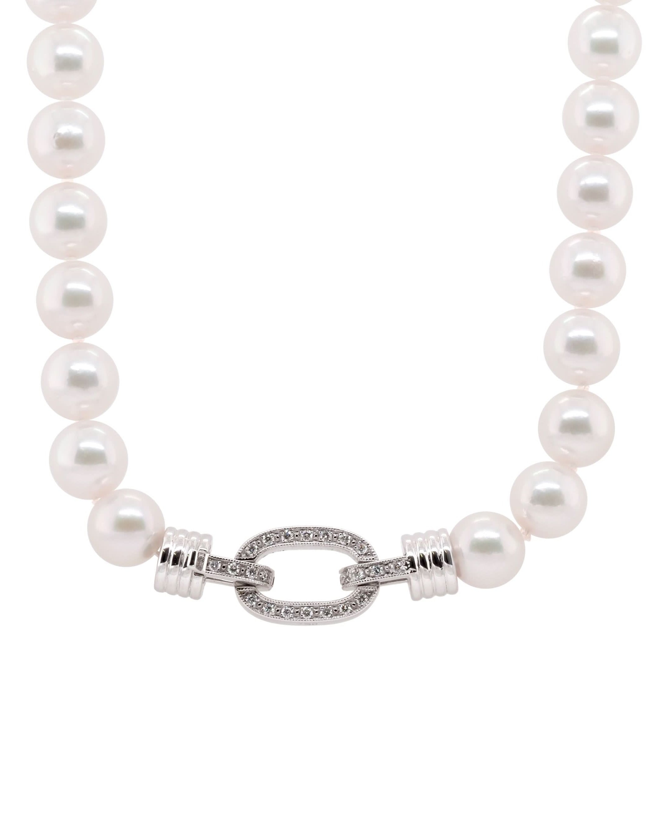 Ogden of Harrogate Jewellery 18ct White Gold Akoya Pearl Necklace with Diamond-Set Chain-Link Clasp