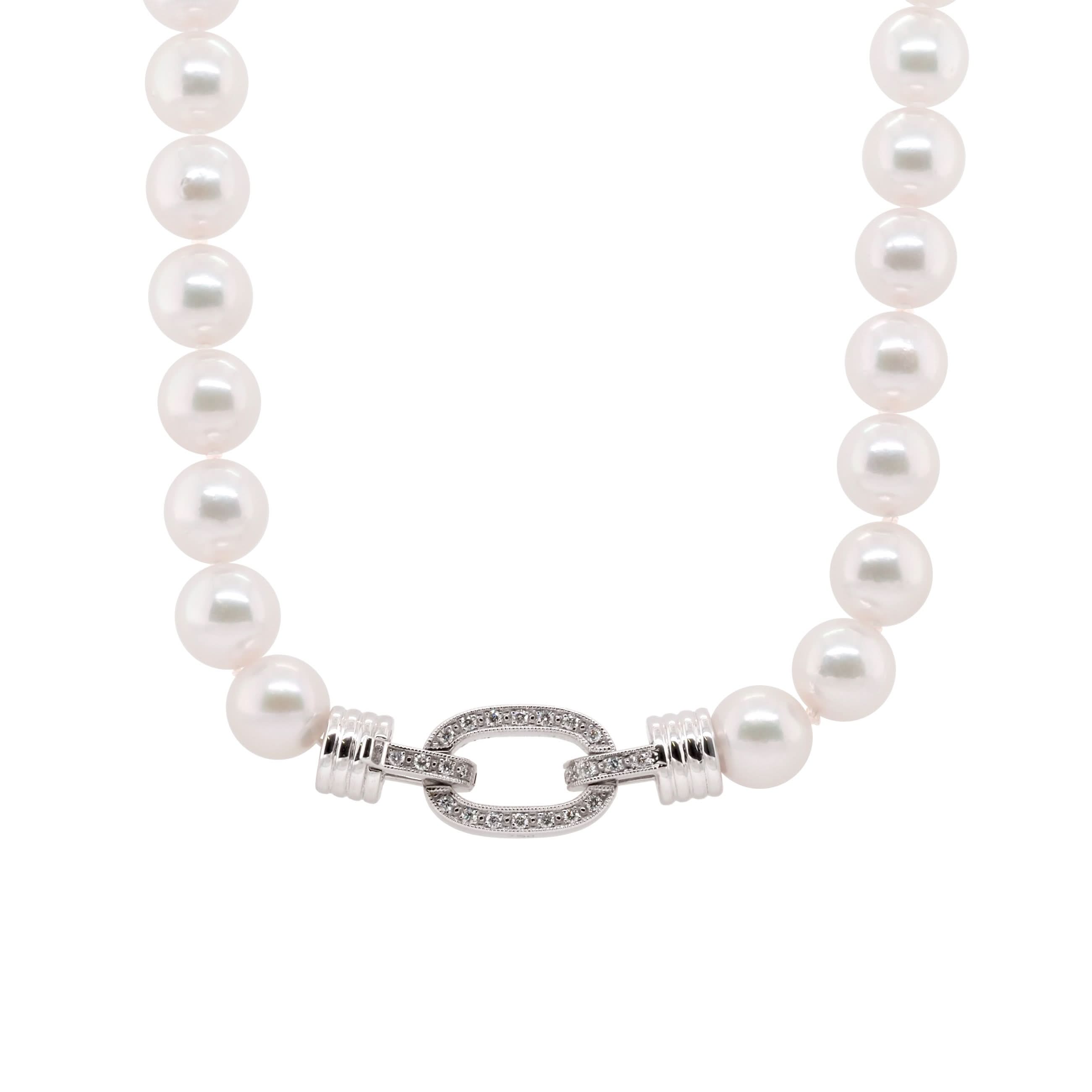 Ogden of Harrogate Jewellery 18ct White Gold Akoya Pearl Necklace with Diamond-Set Chain-Link Clasp