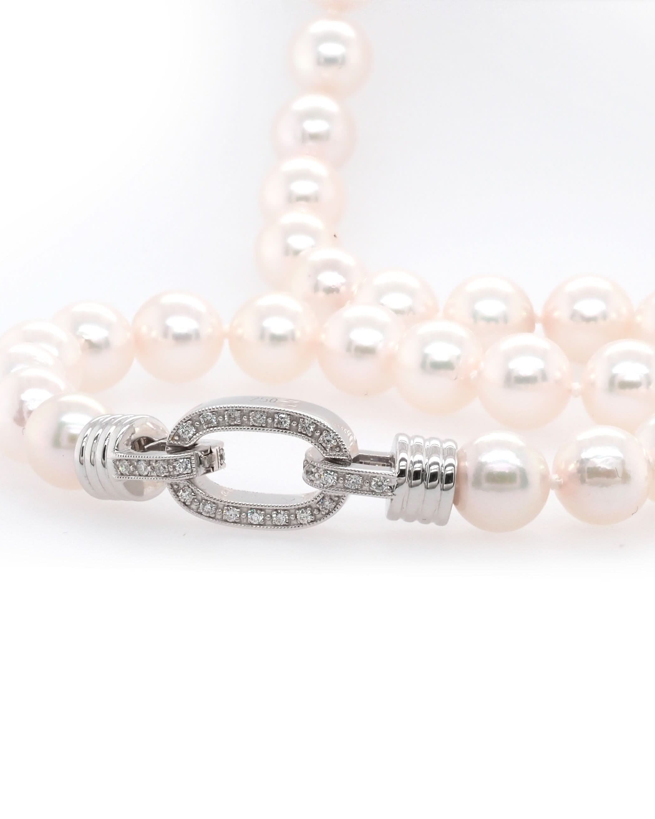 Ogden of Harrogate Jewellery 18ct White Gold Akoya Pearl Necklace with Diamond-Set Chain-Link Clasp