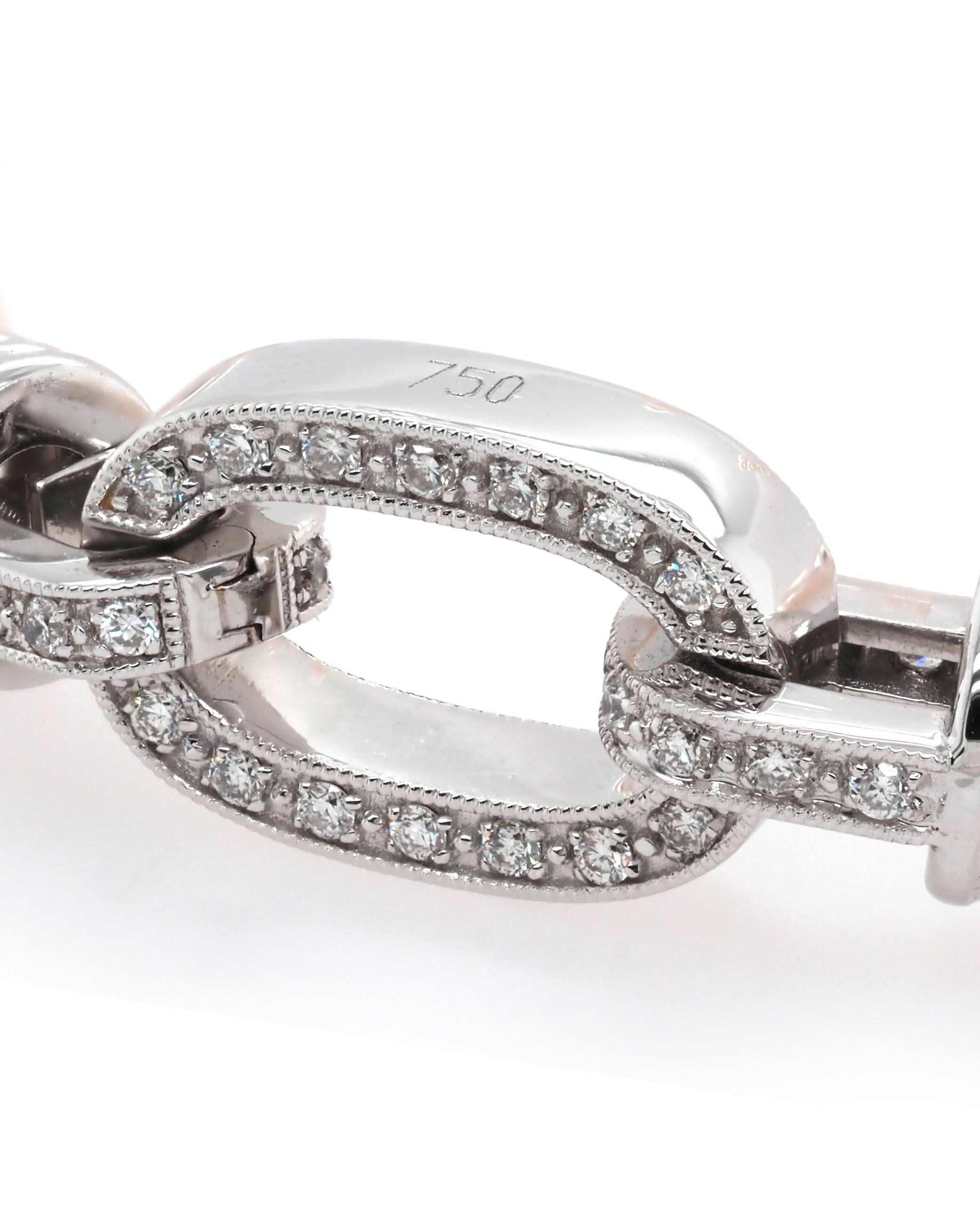 Ogden of Harrogate Jewellery 18ct White Gold Akoya Pearl Necklace with Diamond-Set Chain-Link Clasp