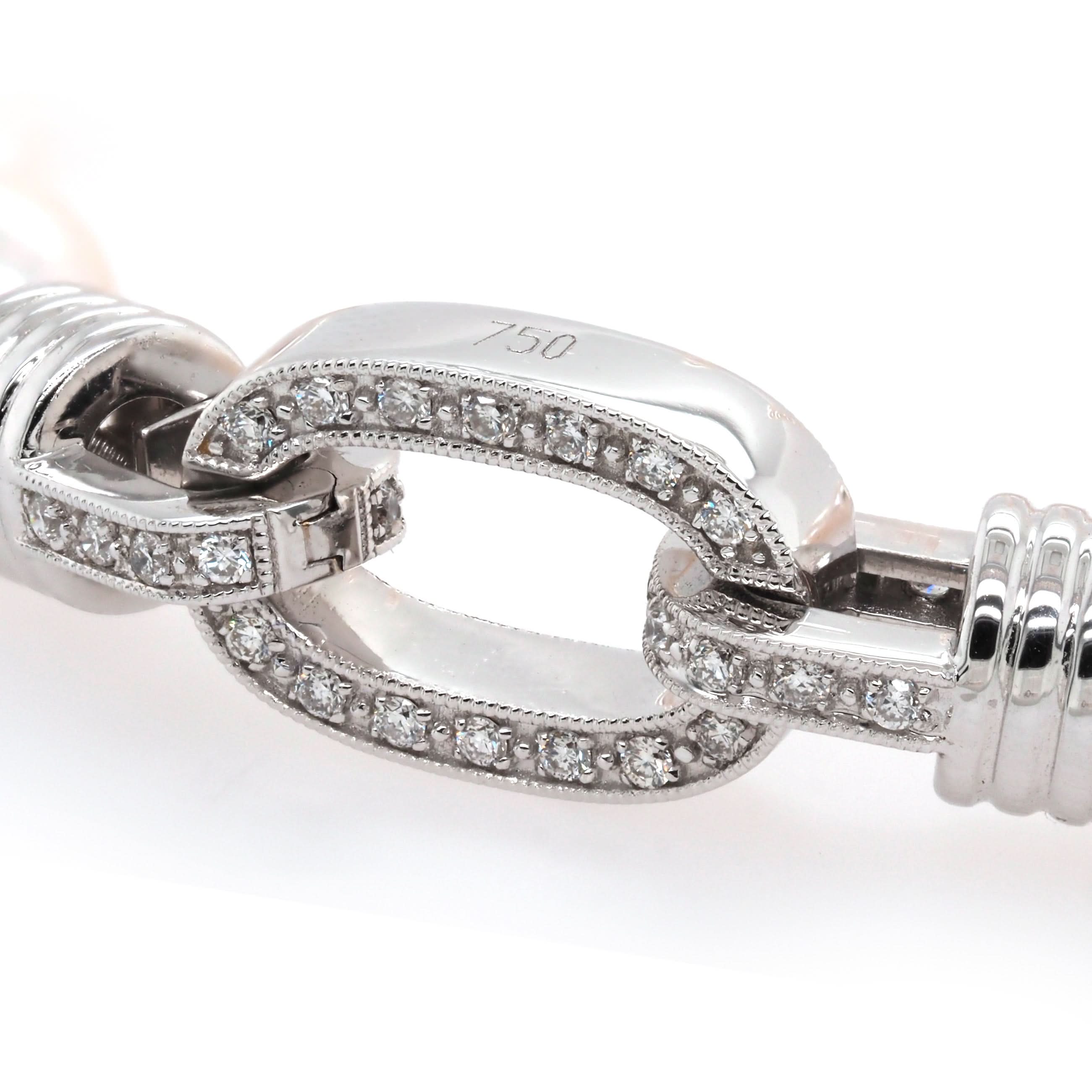 Ogden of Harrogate Jewellery 18ct White Gold Akoya Pearl Necklace with Diamond-Set Chain-Link Clasp