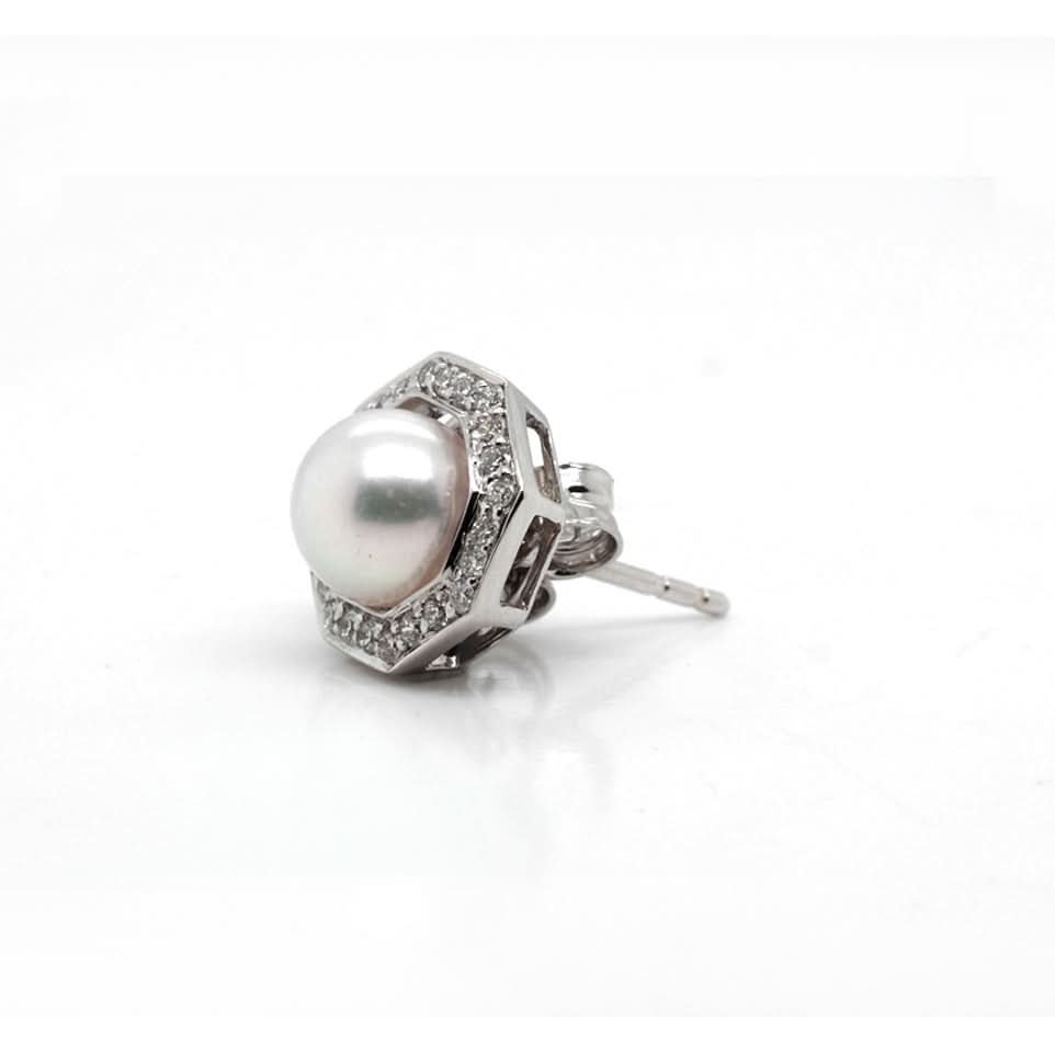 Ogden of Harrogate Jewellery 18ct White Gold Akoya Pearl Studs With Detachable Diamond Collar