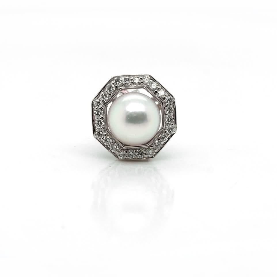 Ogden of Harrogate Jewellery 18ct White Gold Akoya Pearl Studs With Detachable Diamond Collar