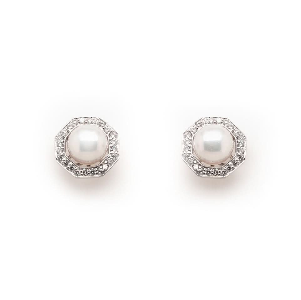 Ogden of Harrogate Jewellery 18ct White Gold Akoya Pearl Studs With Detachable Diamond Collar