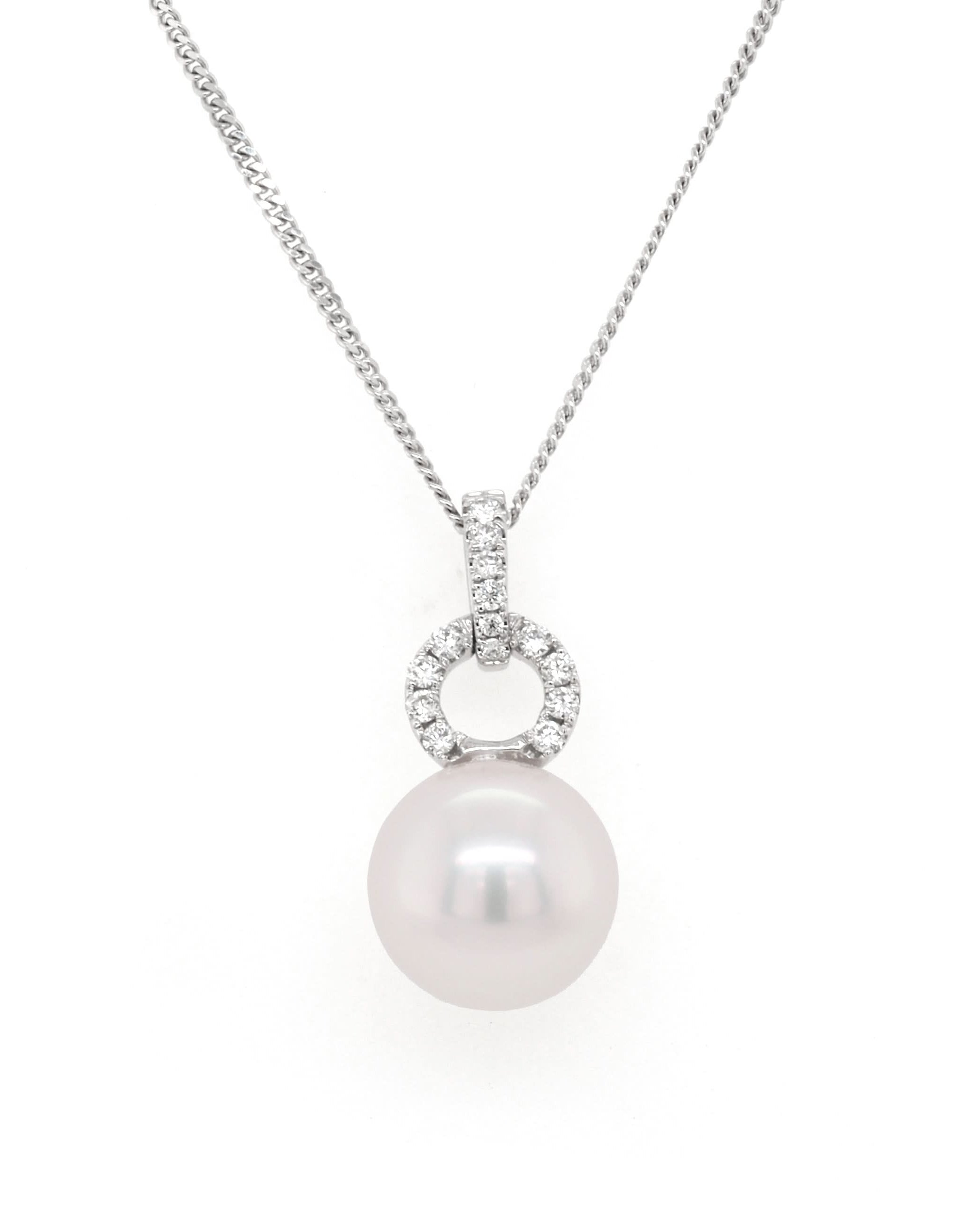Ogden of Harrogate Jewellery 18ct White Gold Akoya Round Pearl Pendant with Diamond-Set Loop