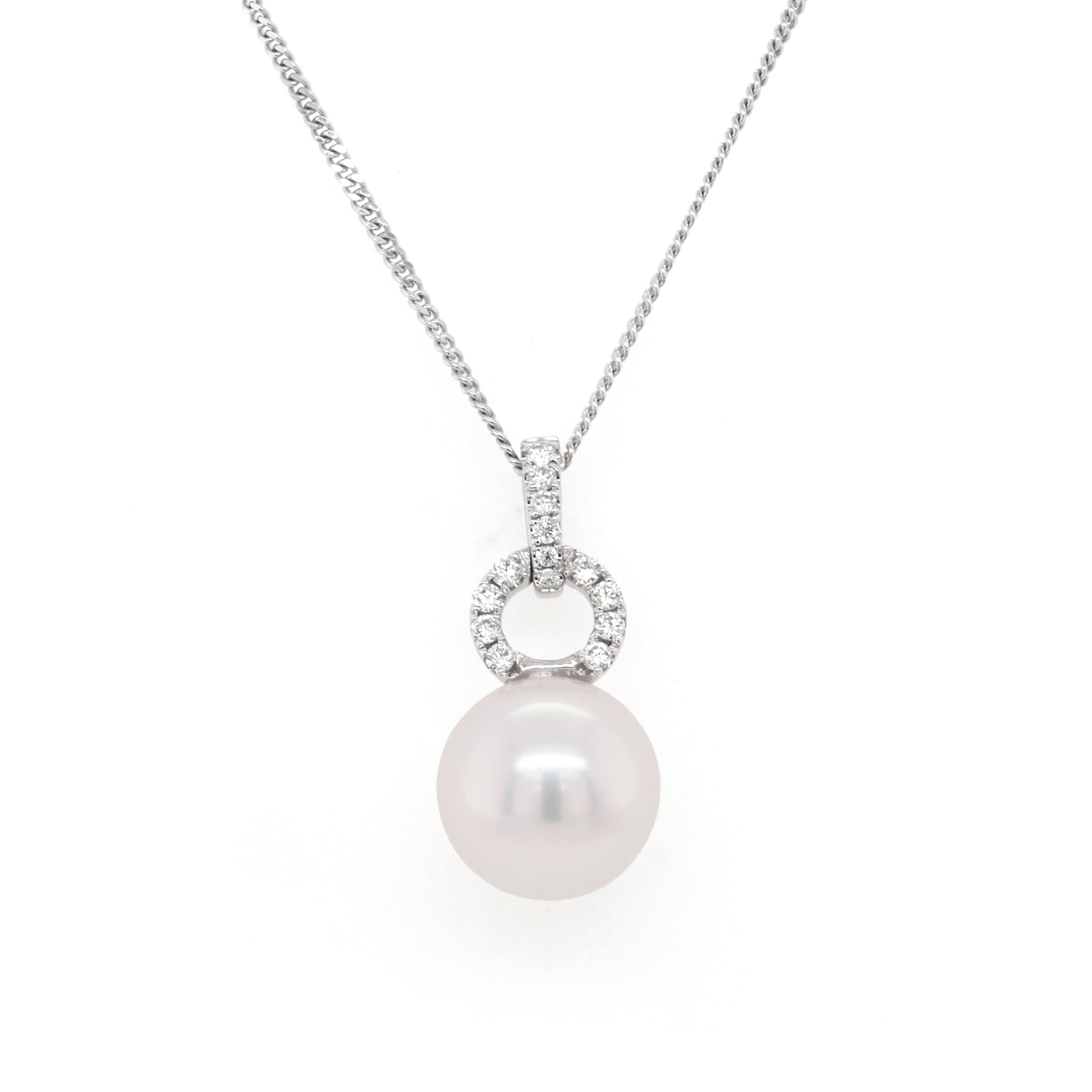 Ogden of Harrogate Jewellery 18ct White Gold Akoya Round Pearl Pendant with Diamond-Set Loop