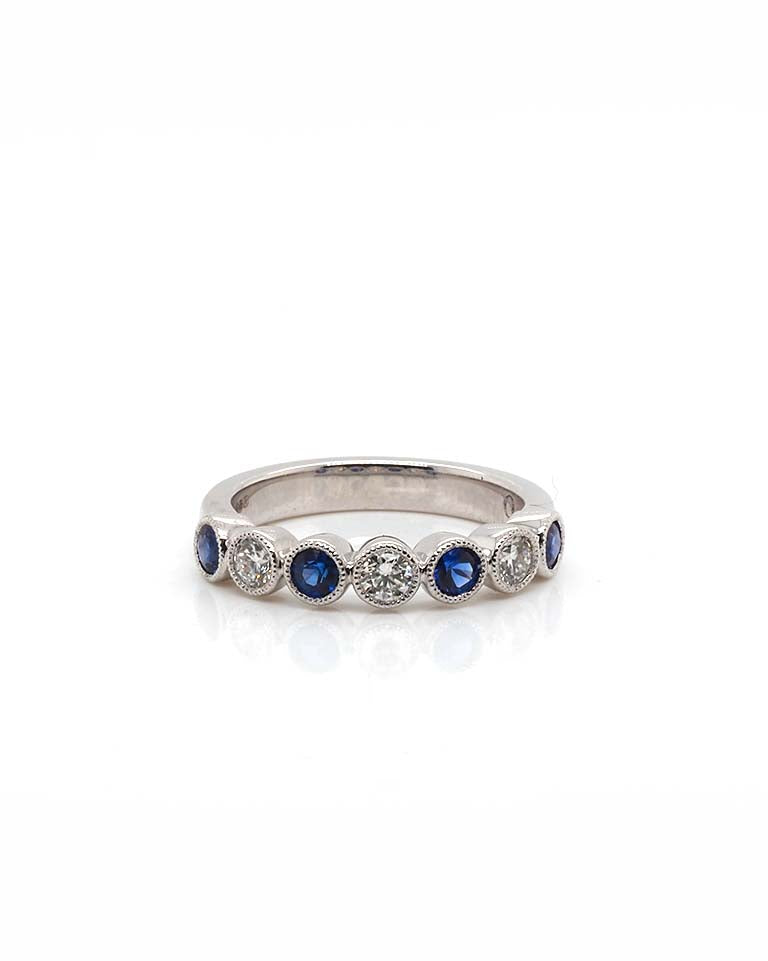 Ogden of Harrogate Jewellery 18ct White Gold Alternating Sapphire & Diamond Ring