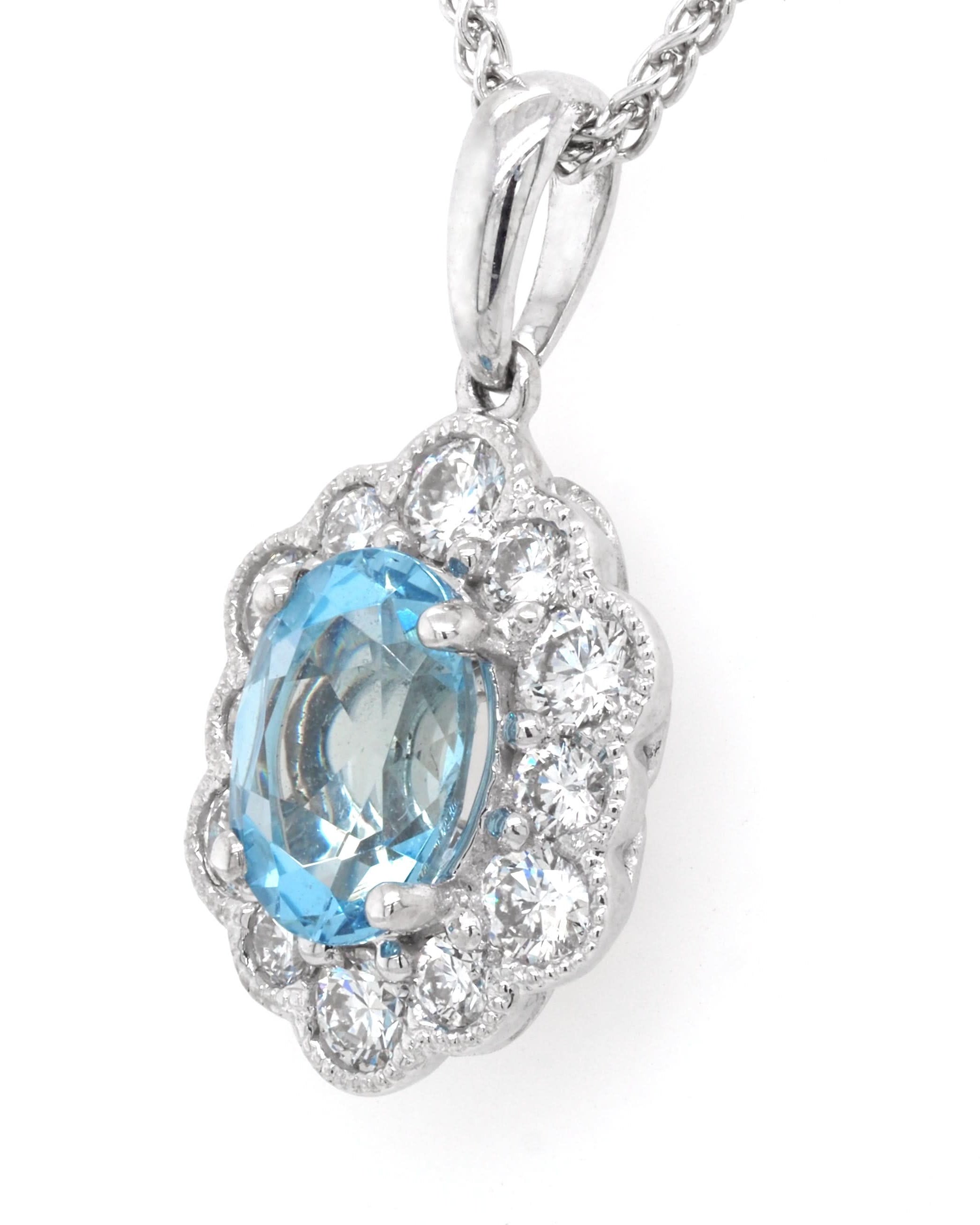 Ogden of Harrogate Jewellery 18ct White Gold Aquamarine and Diamond Hexagonal Cluster Pendant