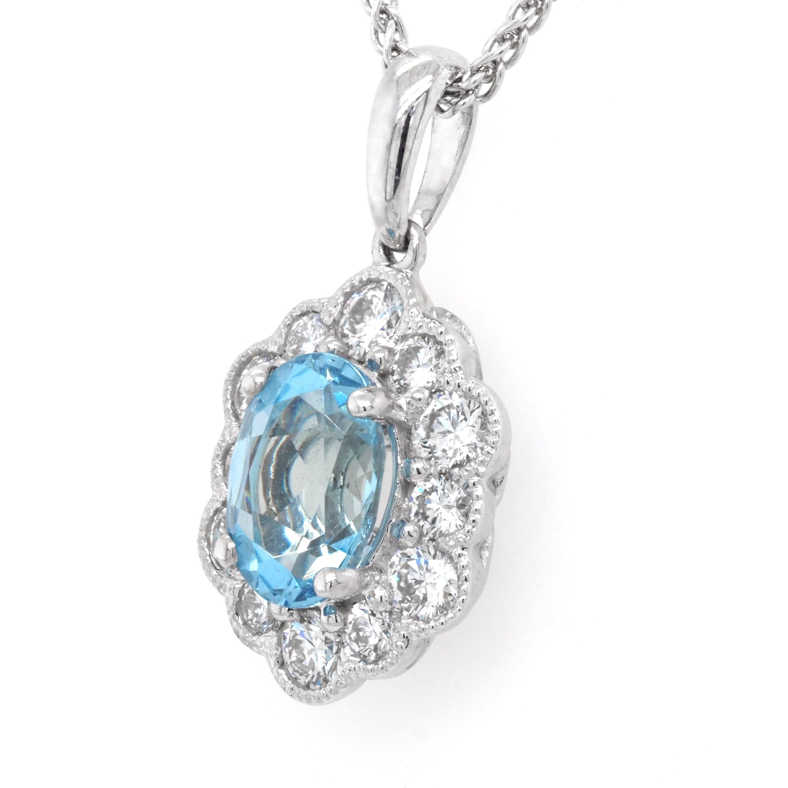 Ogden of Harrogate Jewellery 18ct White Gold Aquamarine and Diamond Hexagonal Cluster Pendant