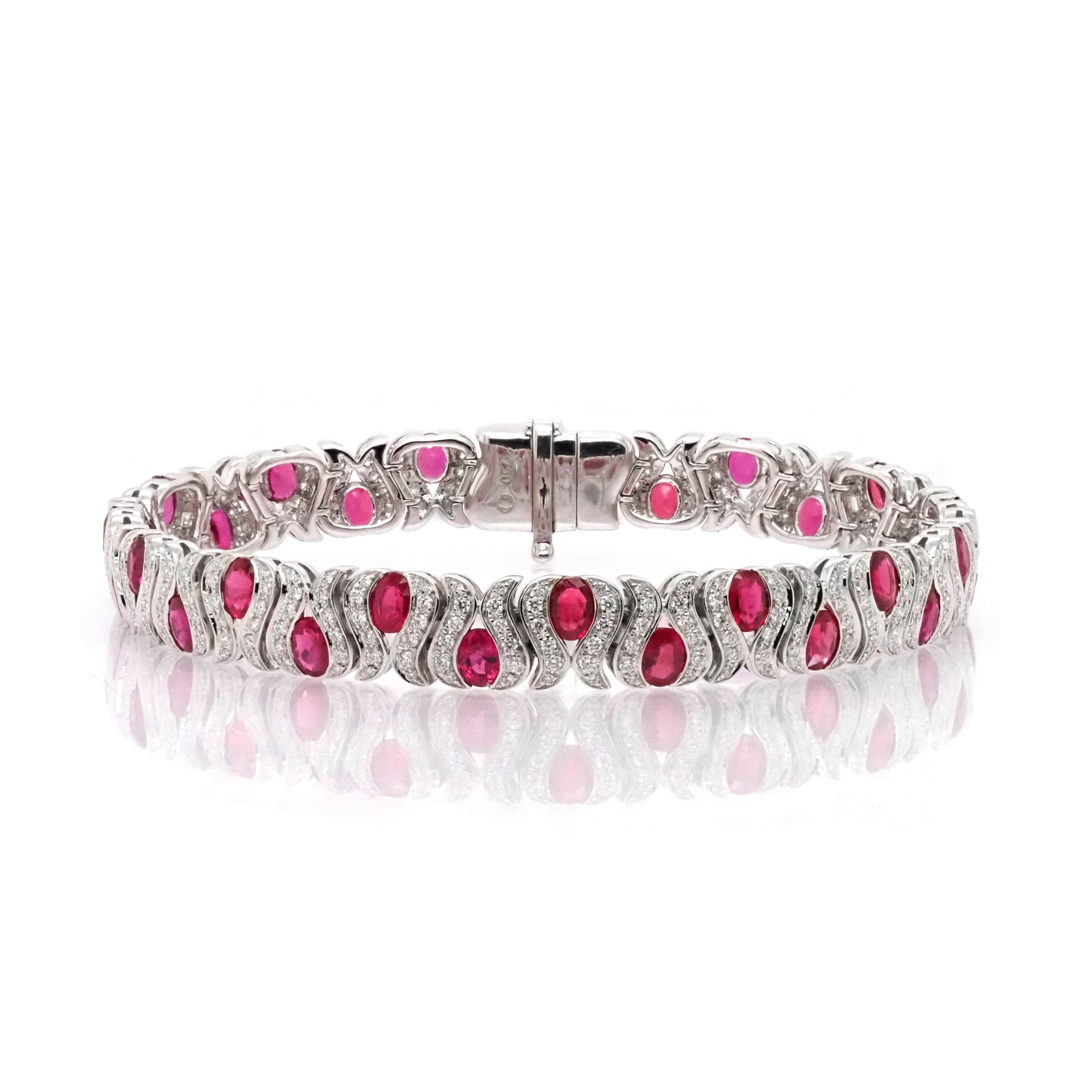 Ogden of Harrogate Jewellery 18ct White Gold Diamond and Ruby-Set Bracelet