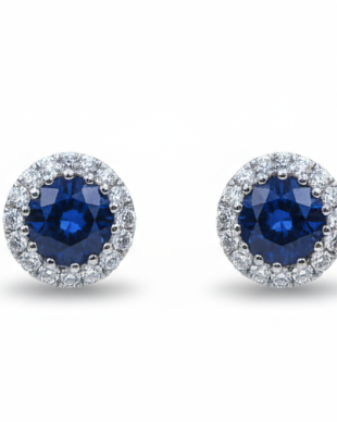 Ogden of Harrogate Jewellery 18ct White Gold Diamond and Sapphire Cluster Studs