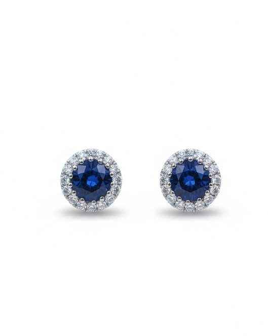 Ogden of Harrogate Jewellery 18ct White Gold Diamond and Sapphire Cluster Studs