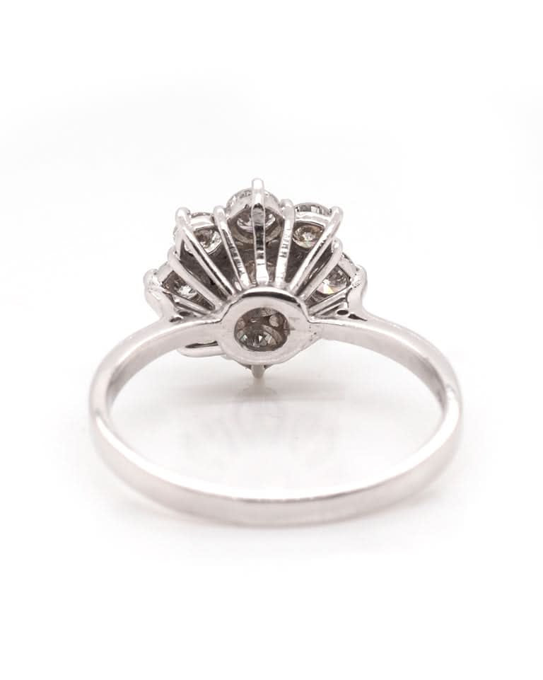 Ogden of Harrogate Jewellery 18ct White Gold Diamond Cluster Ring with Centre Stone and Eight Surrounding Diamonds
