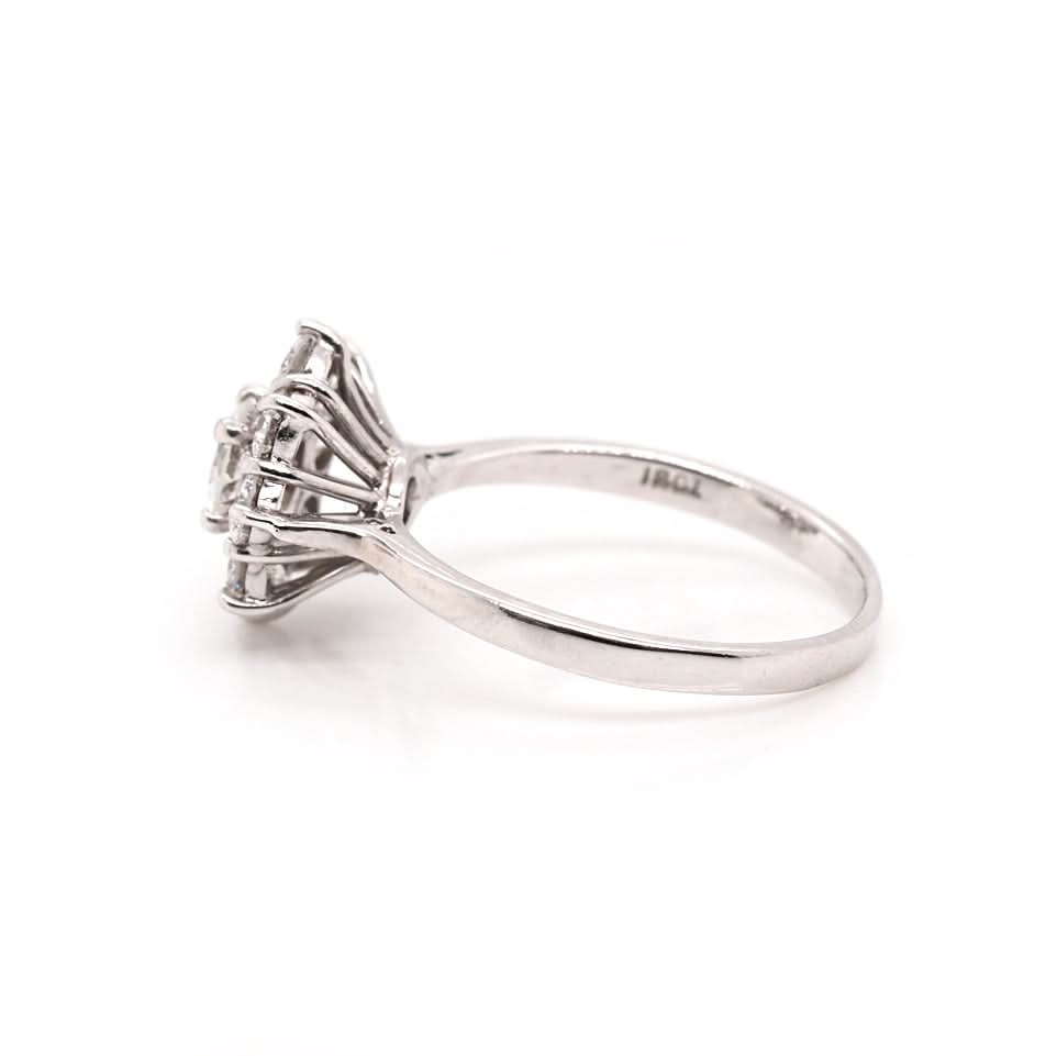 Ogden of Harrogate Jewellery 18ct White Gold Diamond Cluster Ring with Centre Stone and Eight Surrounding Diamonds
