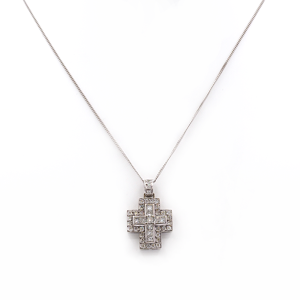 Ogden of Harrogate Jewellery 18ct White Gold Diamond Cross Pendant & Chain