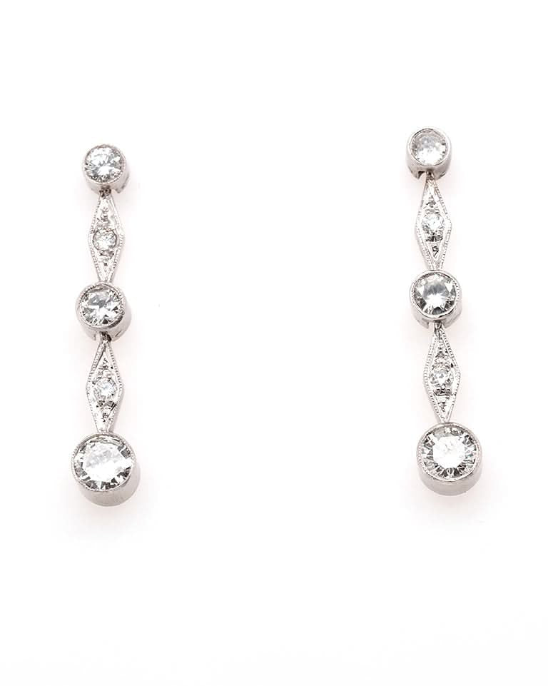Ogden of Harrogate Jewellery 18ct White Gold Diamond Drop Earrings with Five Diamonds per Earring