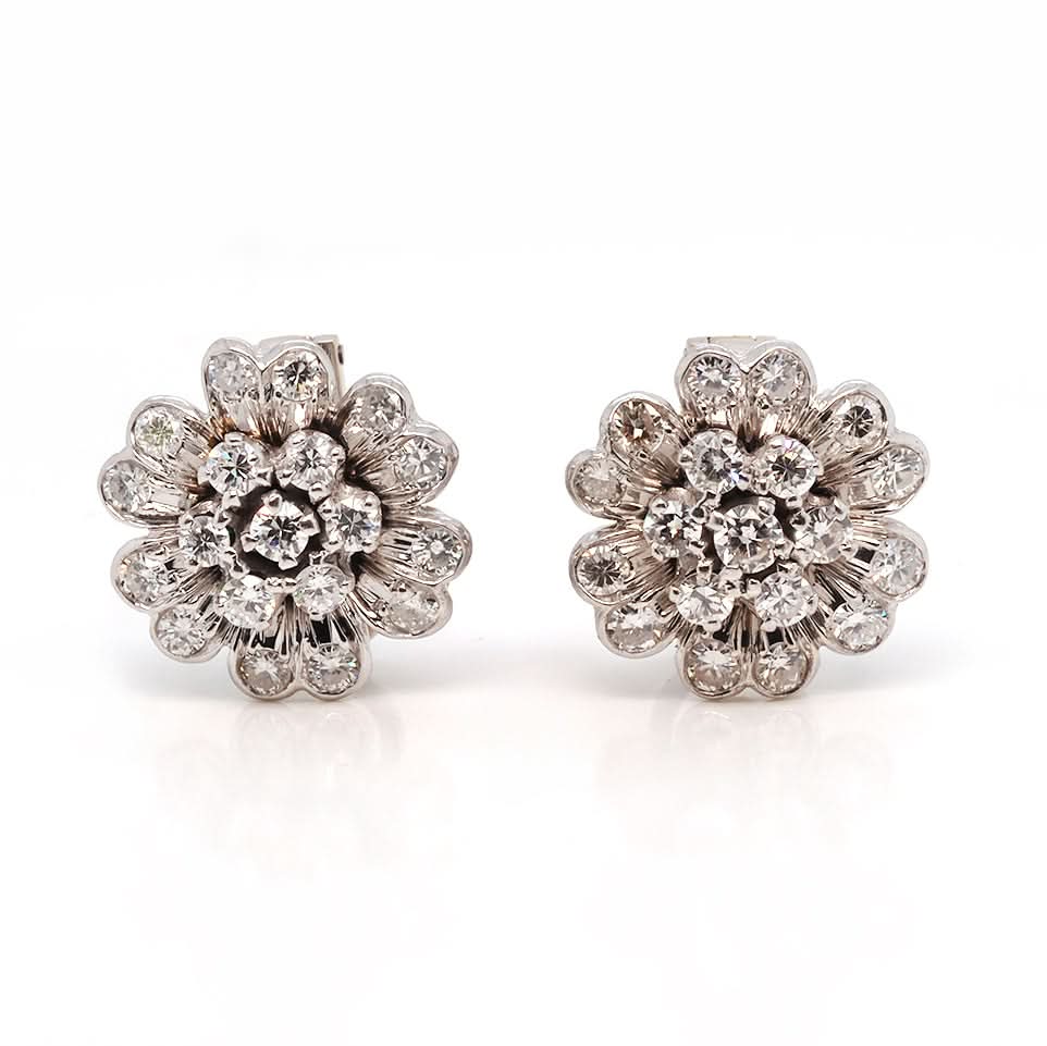 Ogden of Harrogate Jewellery 18ct White Gold Diamond Flower Earrings