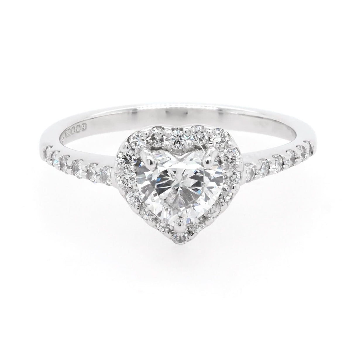 Ogden of Harrogate Jewellery 18ct White Gold Diamond Heart Halo Ring