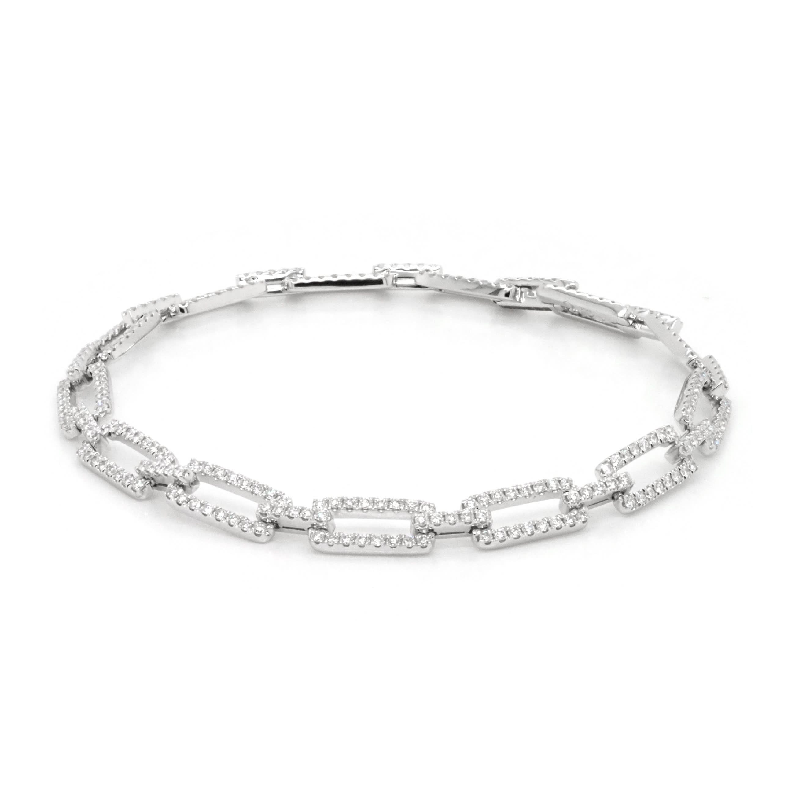 Ogden of Harrogate Jewellery 18ct White Gold Diamond-Set Rectangular Link Bracelet