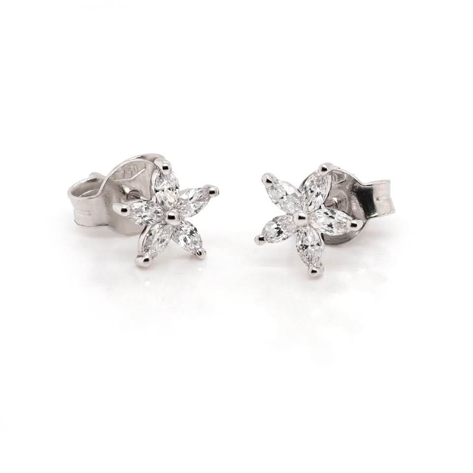 Ogden of Harrogate Jewellery 18ct White Gold Diamond Set Small Flower Earrings