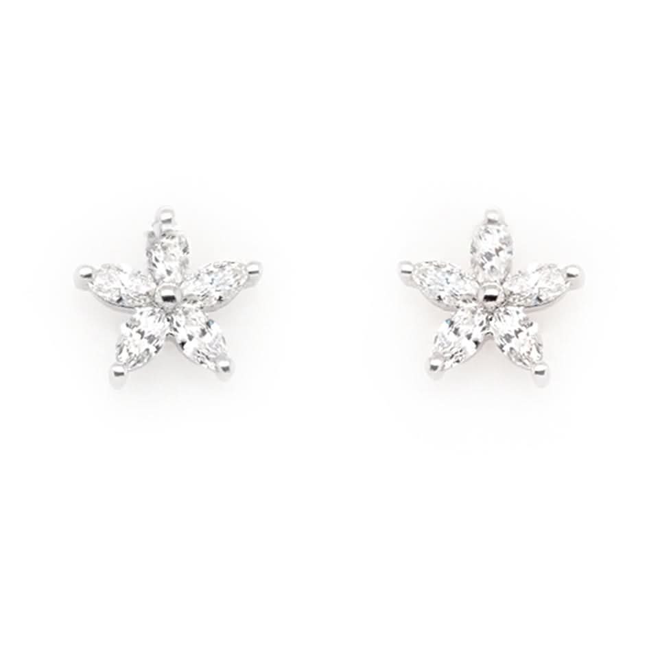 Ogden of Harrogate Jewellery 18ct White Gold Diamond Set Small Flower Earrings
