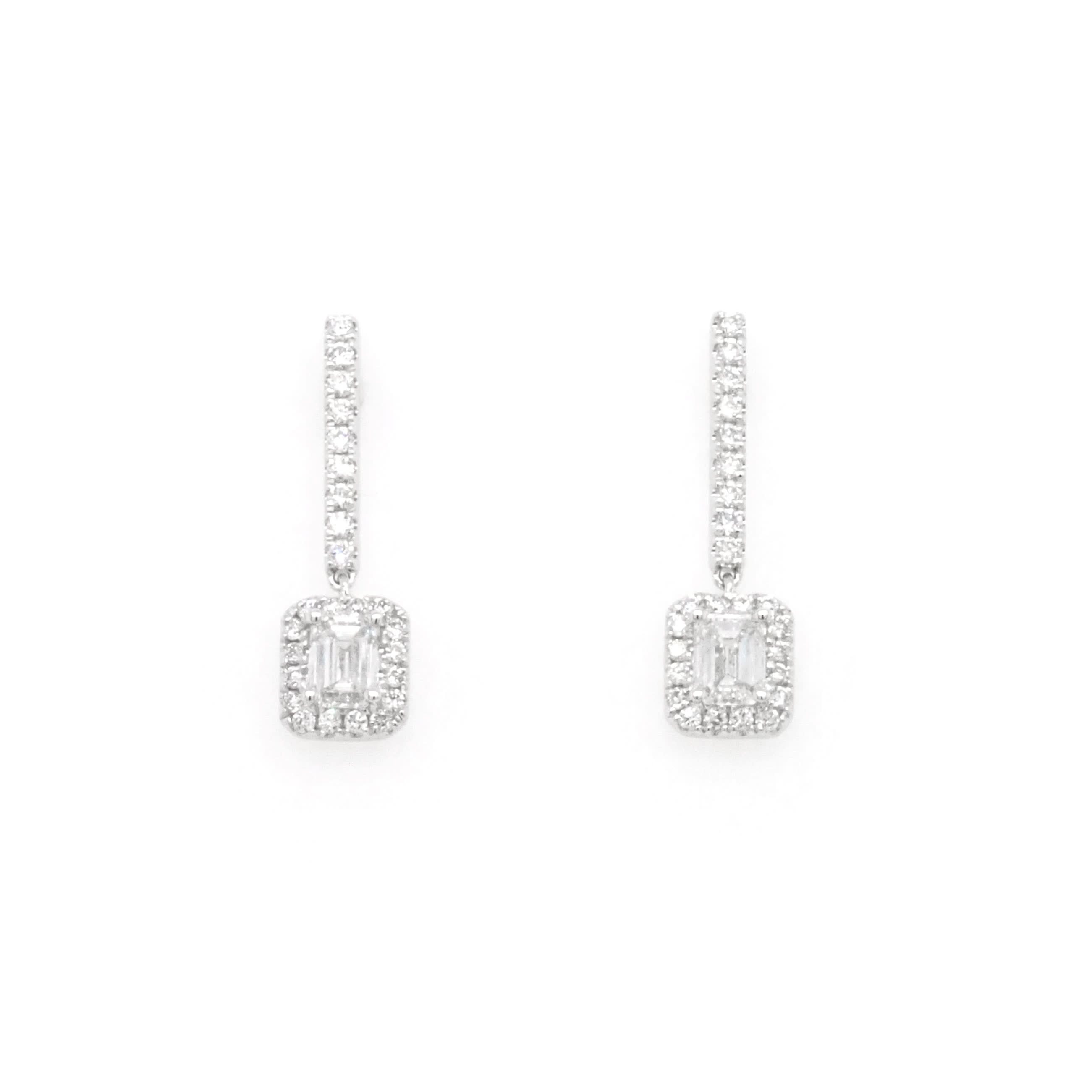 Ogden of Harrogate Jewellery 18ct White Gold Diamond Square Cluster Drop Earrings