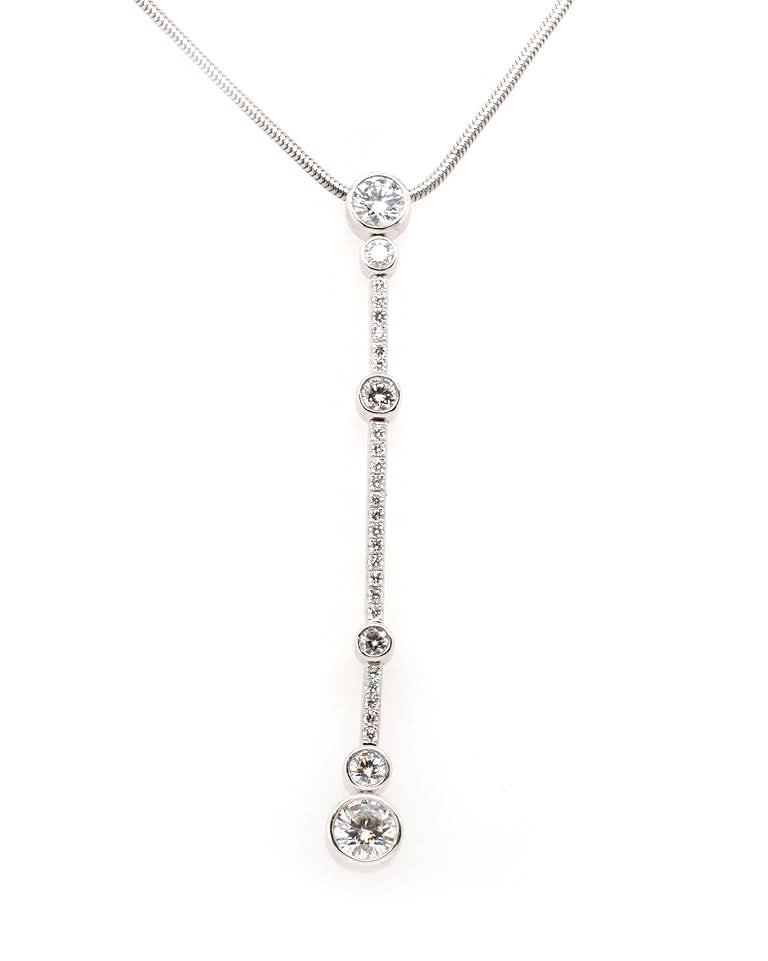 Ogden of Harrogate Jewellery 18ct White Gold Diamond Waterfall Pendant on Snake Chain by Boodles